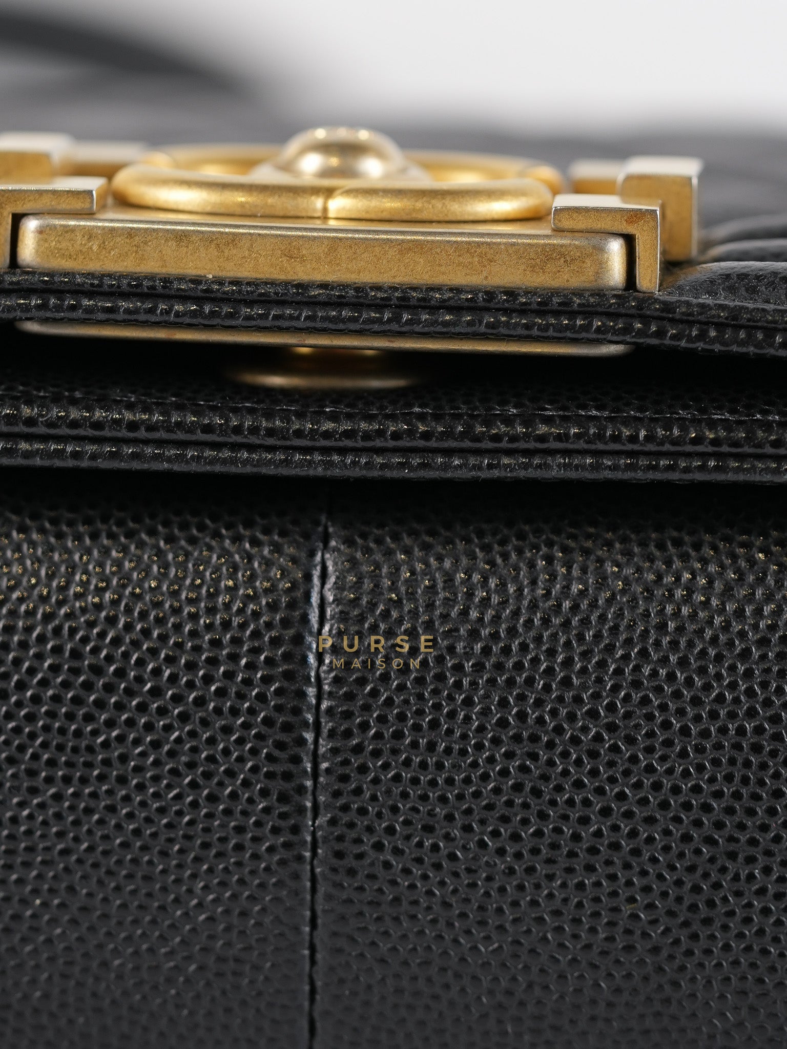 Boy Medium in Black Caviar Leather Aged Gold Hardware (Series 27) | Purse Maison Luxury Bags Shop