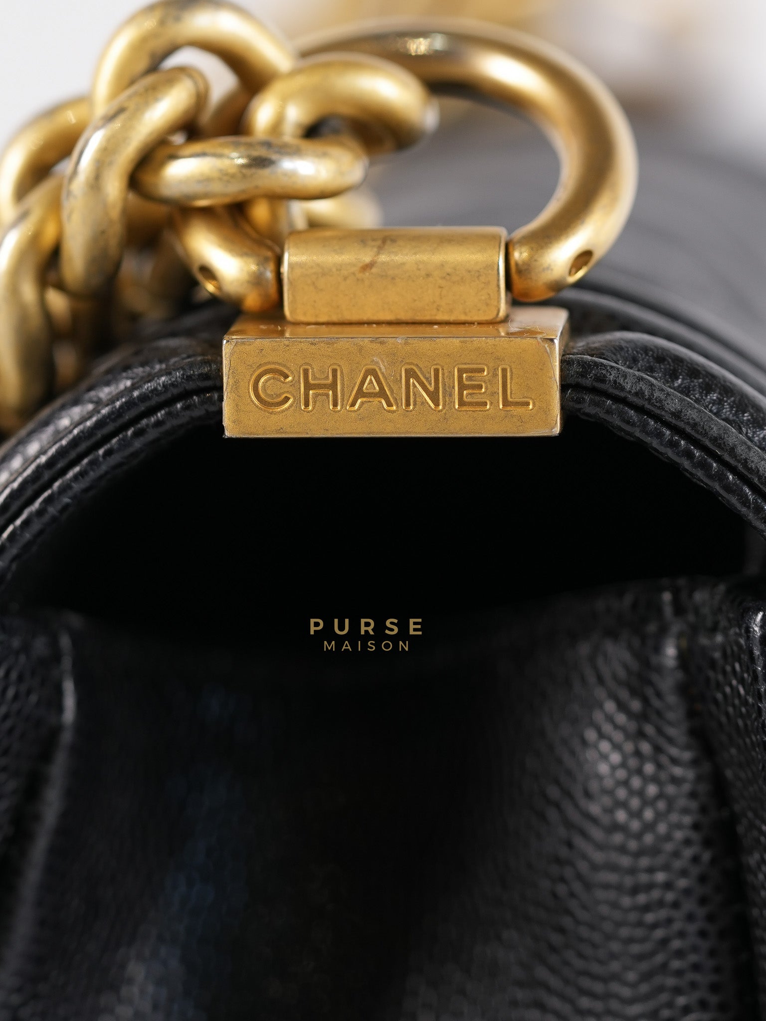 Boy Medium in Black Caviar Leather Aged Gold Hardware (Series 27) | Purse Maison Luxury Bags Shop