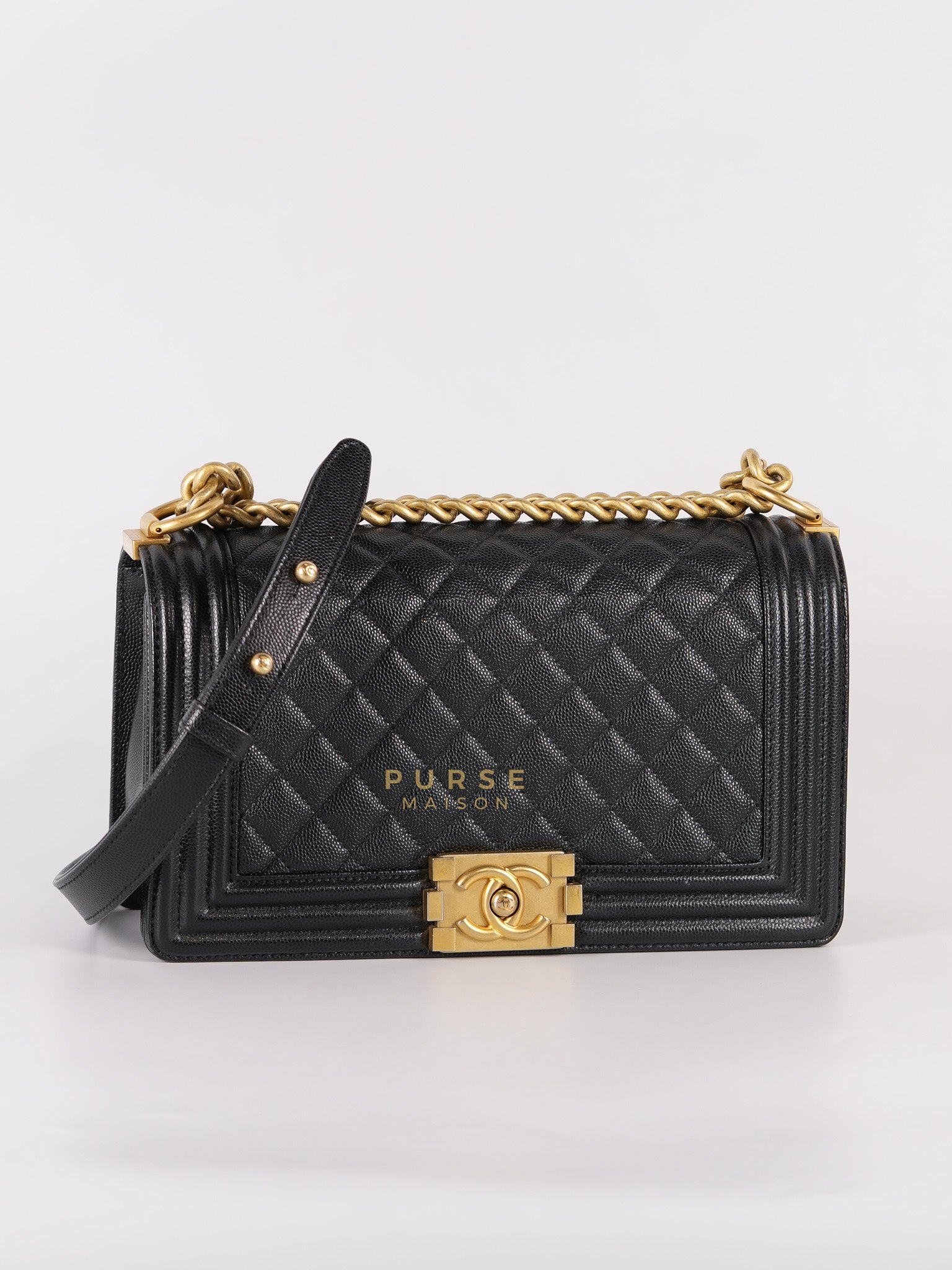 Boy Medium in Black Caviar Leather Aged Gold Hardware (Series 27) | Purse Maison Luxury Bags Shop