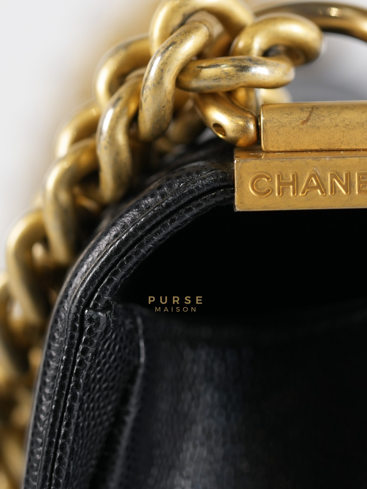 Boy Medium in Black Caviar Leather Aged Gold Hardware (Series 27) | Purse Maison Luxury Bags Shop