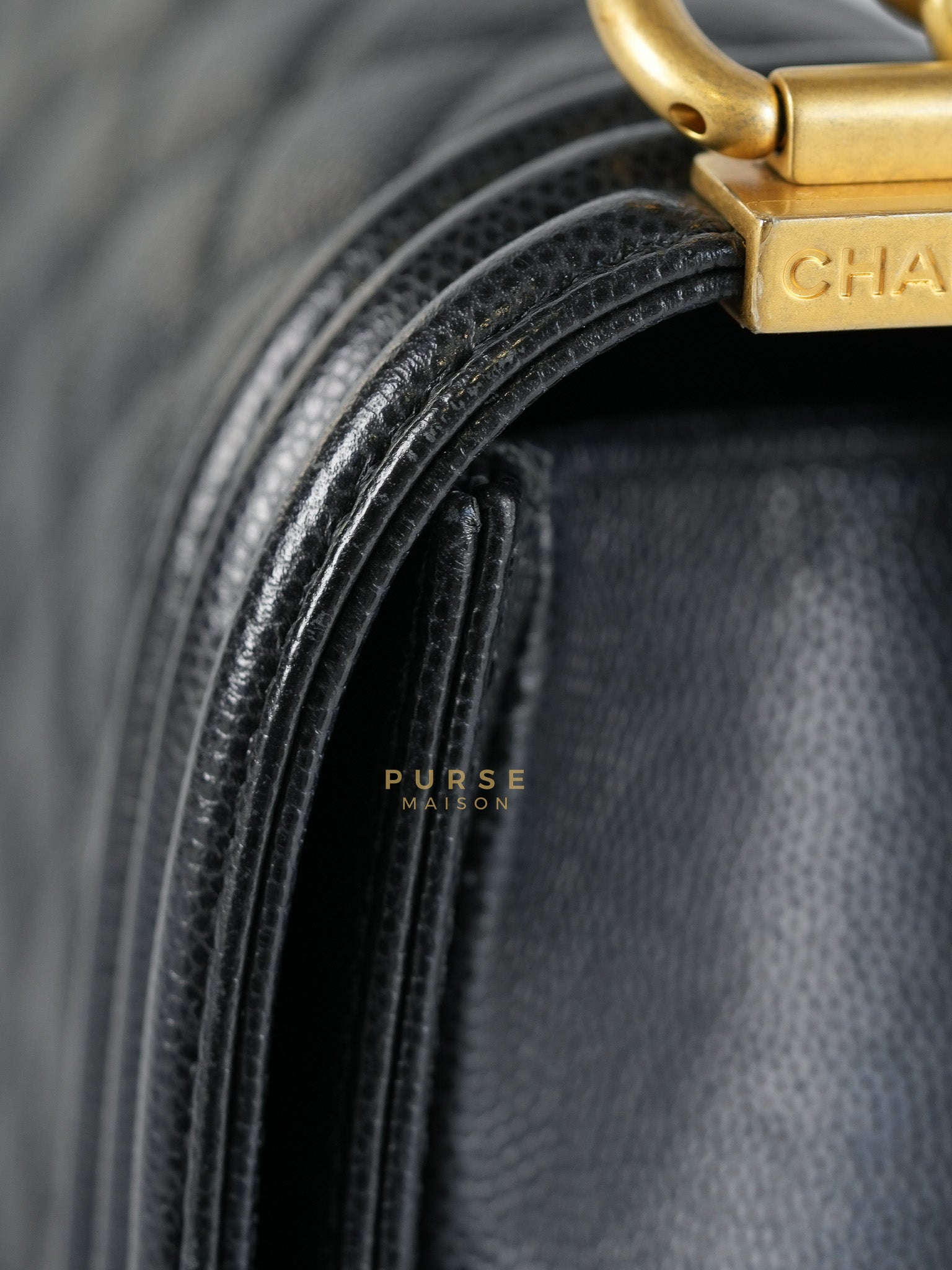 Boy Medium in Black Caviar Leather Aged Gold Hardware (Series 27) | Purse Maison Luxury Bags Shop
