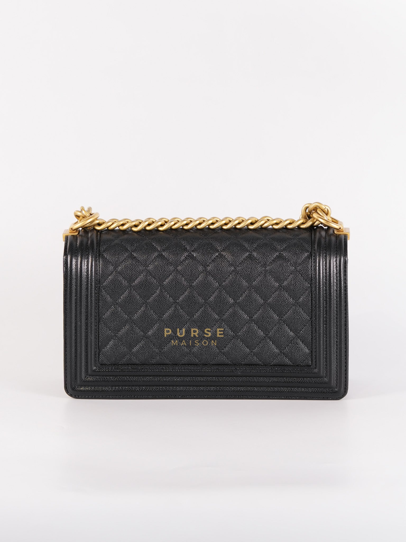 Boy Medium in Black Caviar Leather Aged Gold Hardware (Series 27) | Purse Maison Luxury Bags Shop