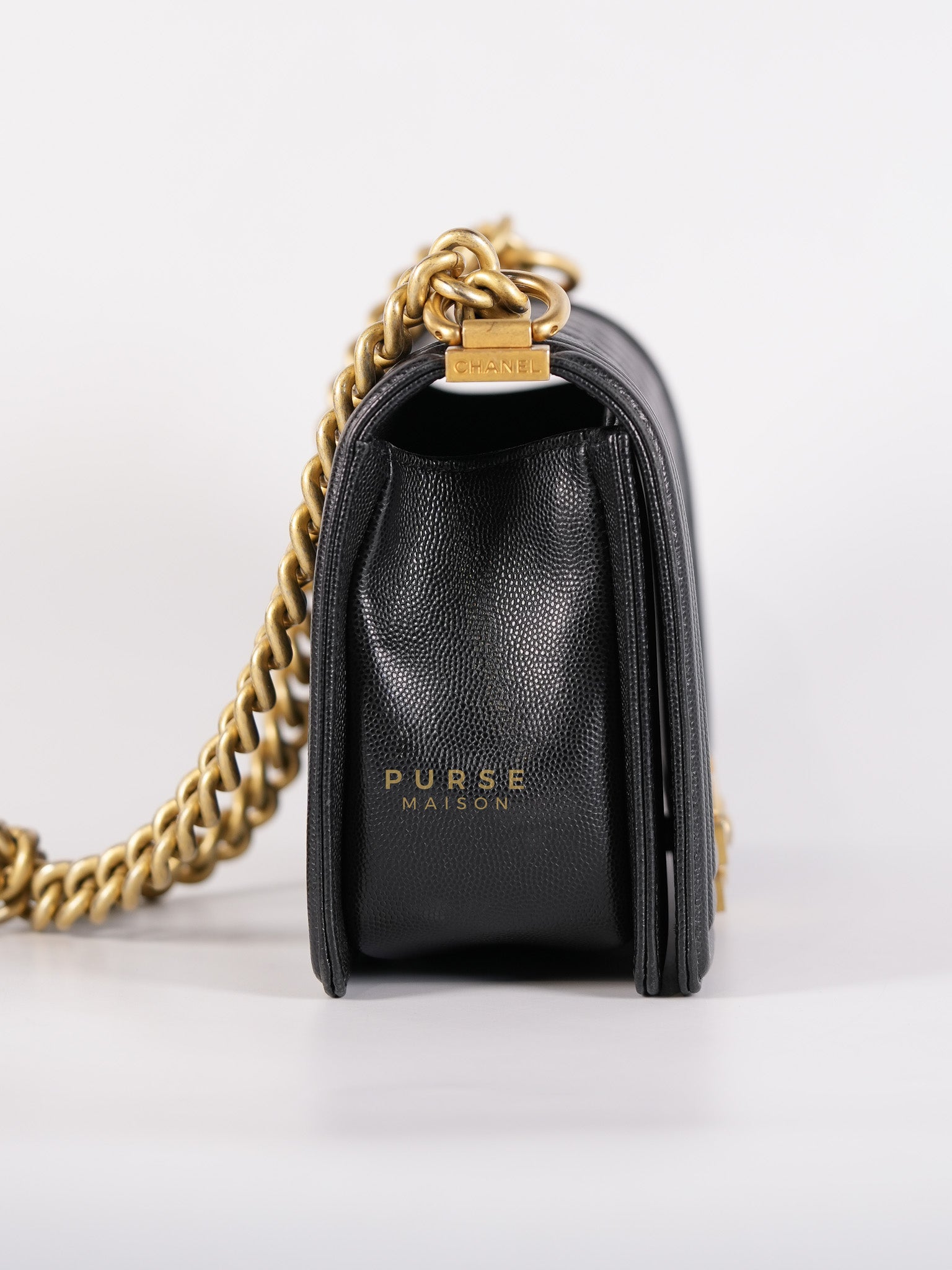 Boy Medium in Black Caviar Leather Aged Gold Hardware (Series 27) | Purse Maison Luxury Bags Shop