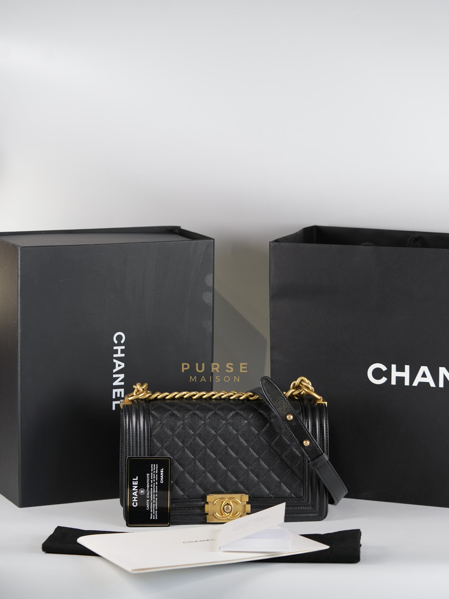 Boy Medium in Black Caviar Leather Aged Gold Hardware (Series 27) | Purse Maison Luxury Bags Shop