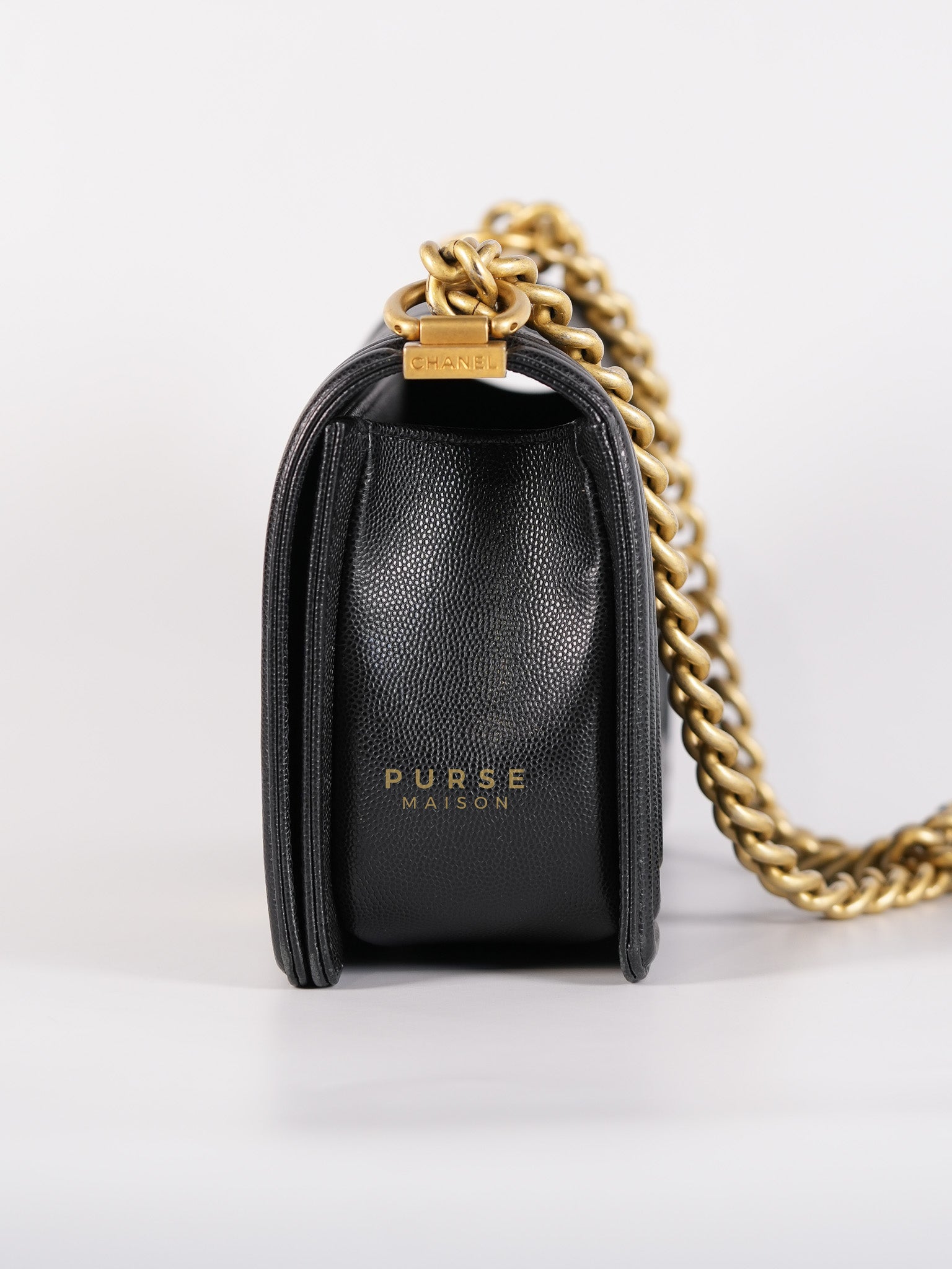 Boy Medium in Black Caviar Leather Aged Gold Hardware (Series 27) | Purse Maison Luxury Bags Shop