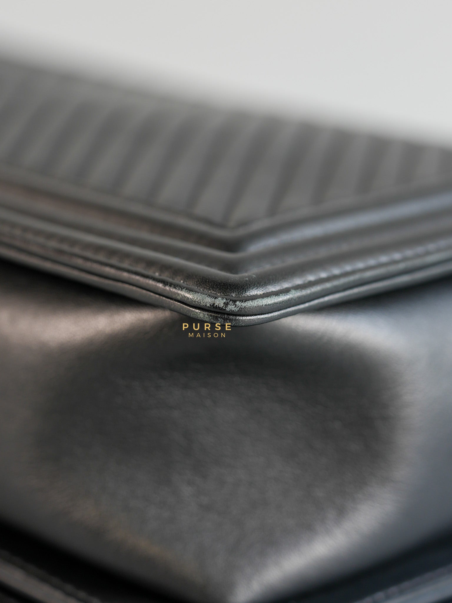 Boy New Medium Chevron Leather Boy Shoulder in Gun Metal Tone Hardware Series 20 | Purse Maison Luxury Bags Shop