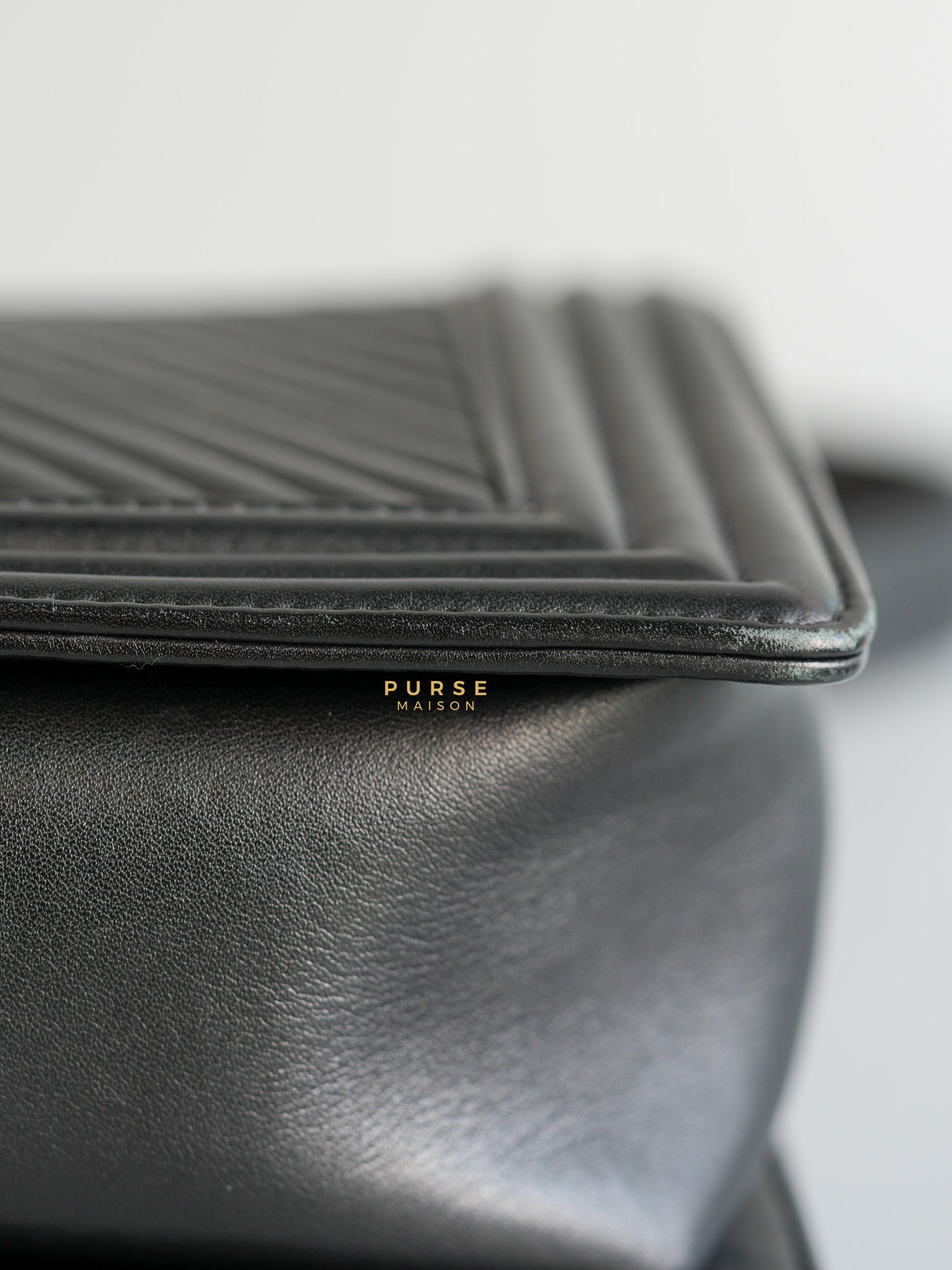 Boy New Medium Chevron Leather Boy Shoulder in Gun Metal Tone Hardware Series 20 | Purse Maison Luxury Bags Shop