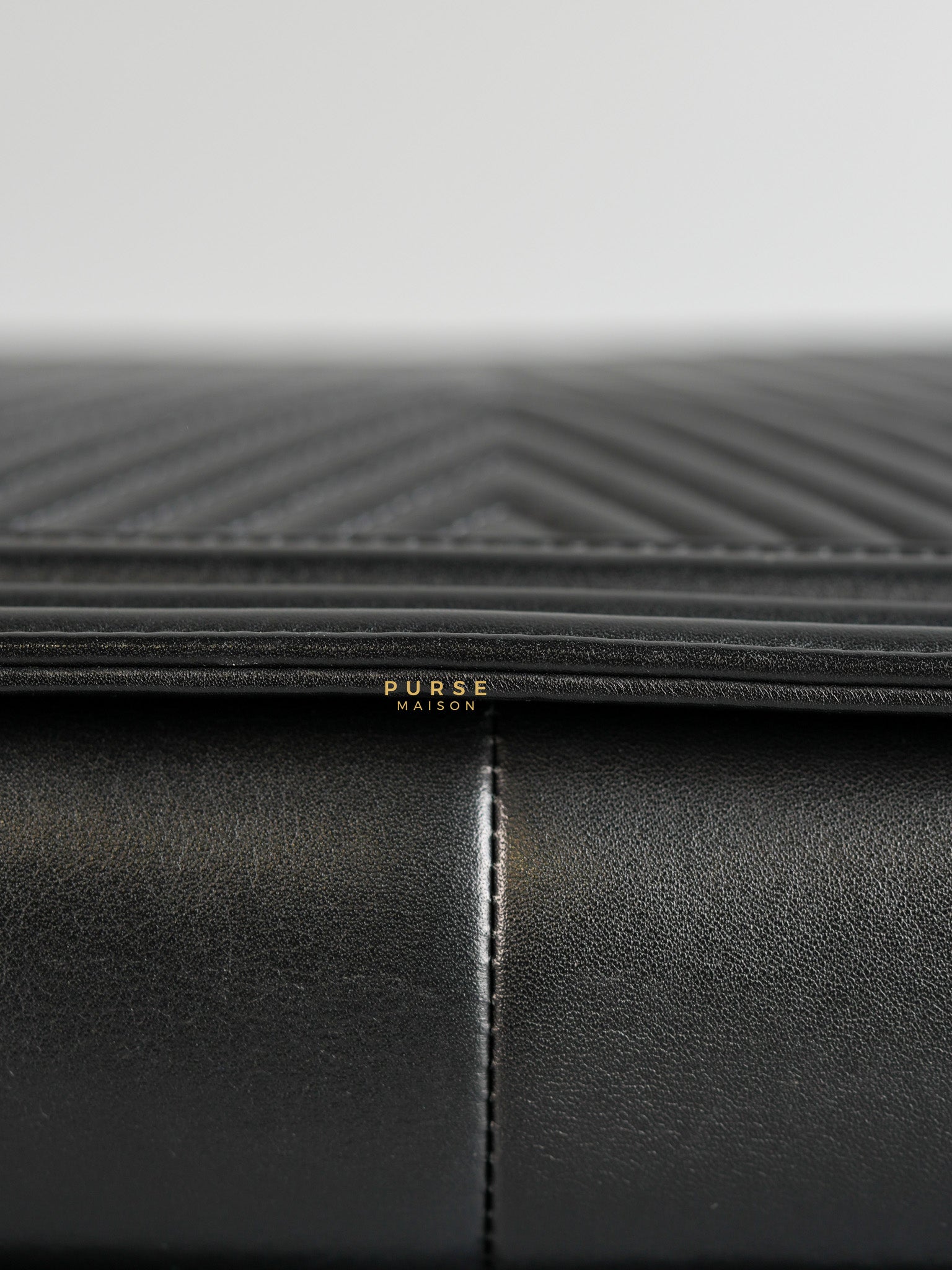 Boy New Medium Chevron Leather Boy Shoulder in Gun Metal Tone Hardware Series 20 | Purse Maison Luxury Bags Shop