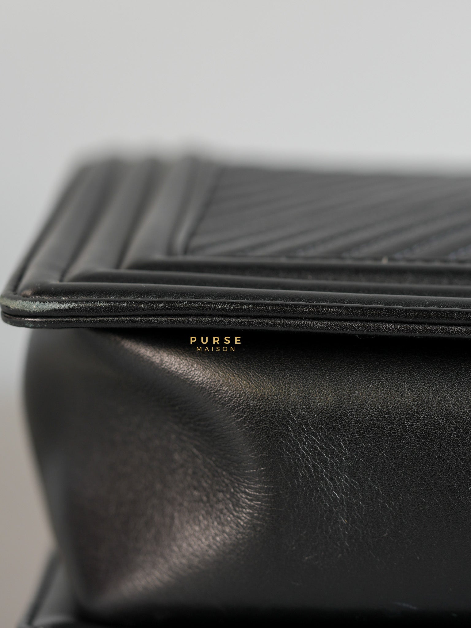 Boy New Medium Chevron Leather Boy Shoulder in Gun Metal Tone Hardware Series 20 | Purse Maison Luxury Bags Shop