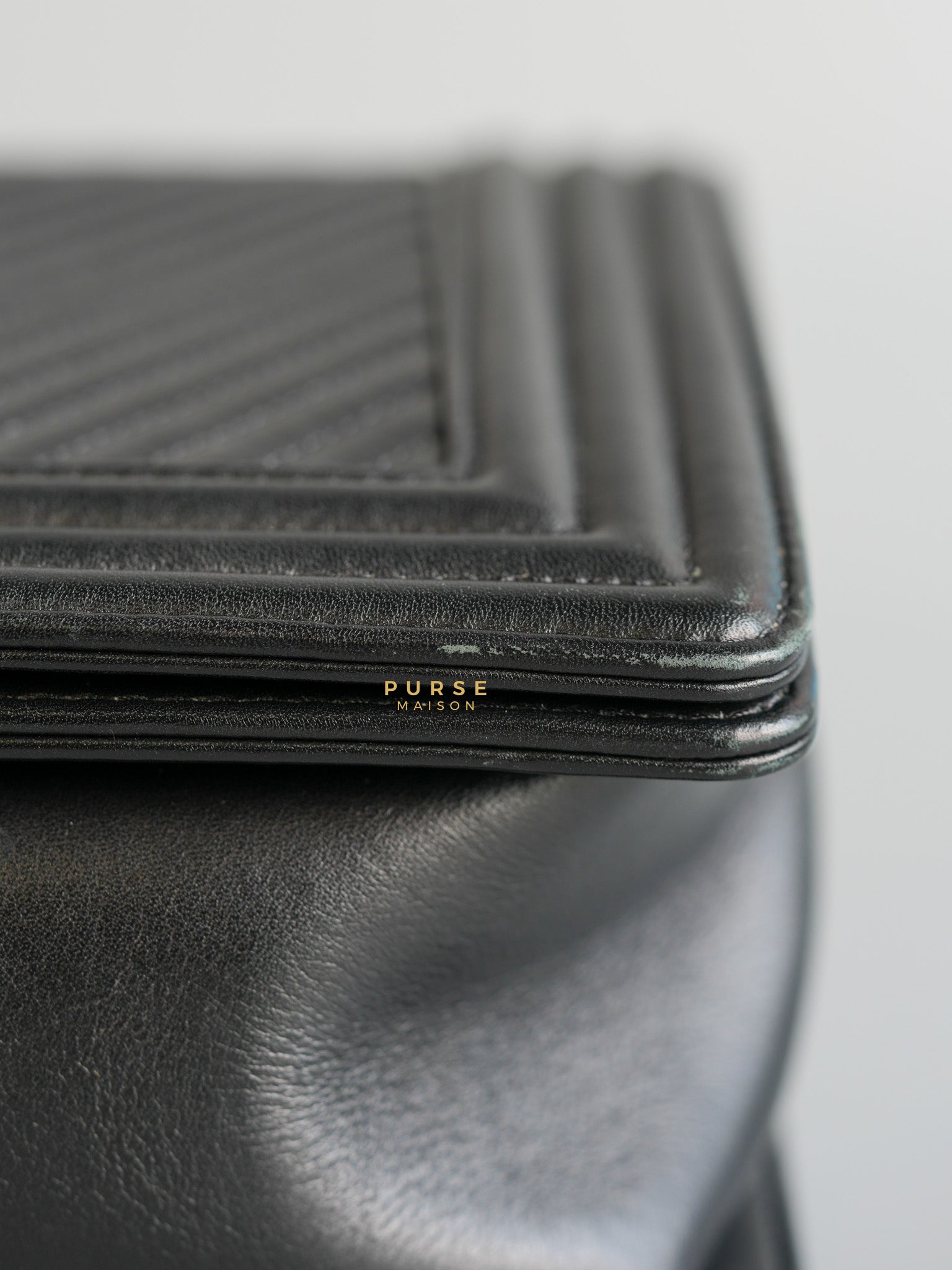 Boy New Medium Chevron Leather Boy Shoulder in Gun Metal Tone Hardware Series 20 | Purse Maison Luxury Bags Shop