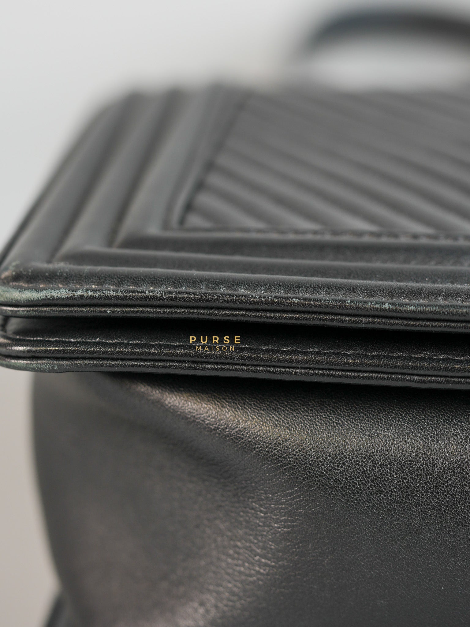 Boy New Medium Chevron Leather Boy Shoulder in Gun Metal Tone Hardware Series 20 | Purse Maison Luxury Bags Shop