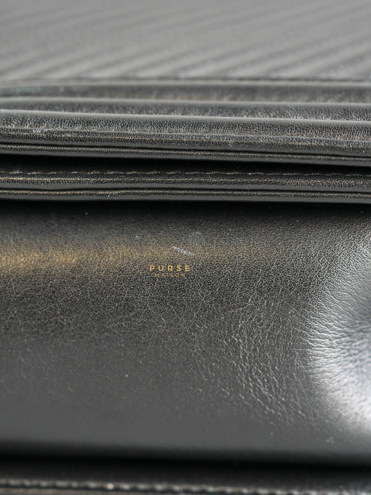 Boy New Medium Chevron Leather Boy Shoulder in Gun Metal Tone Hardware Series 20 | Purse Maison Luxury Bags Shop