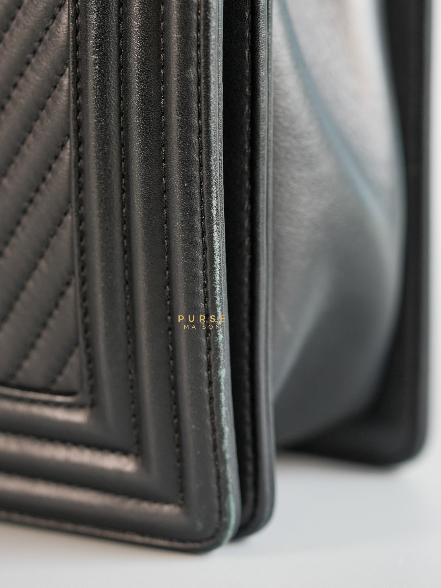 Boy New Medium Chevron Leather Boy Shoulder in Gun Metal Tone Hardware Series 20 | Purse Maison Luxury Bags Shop