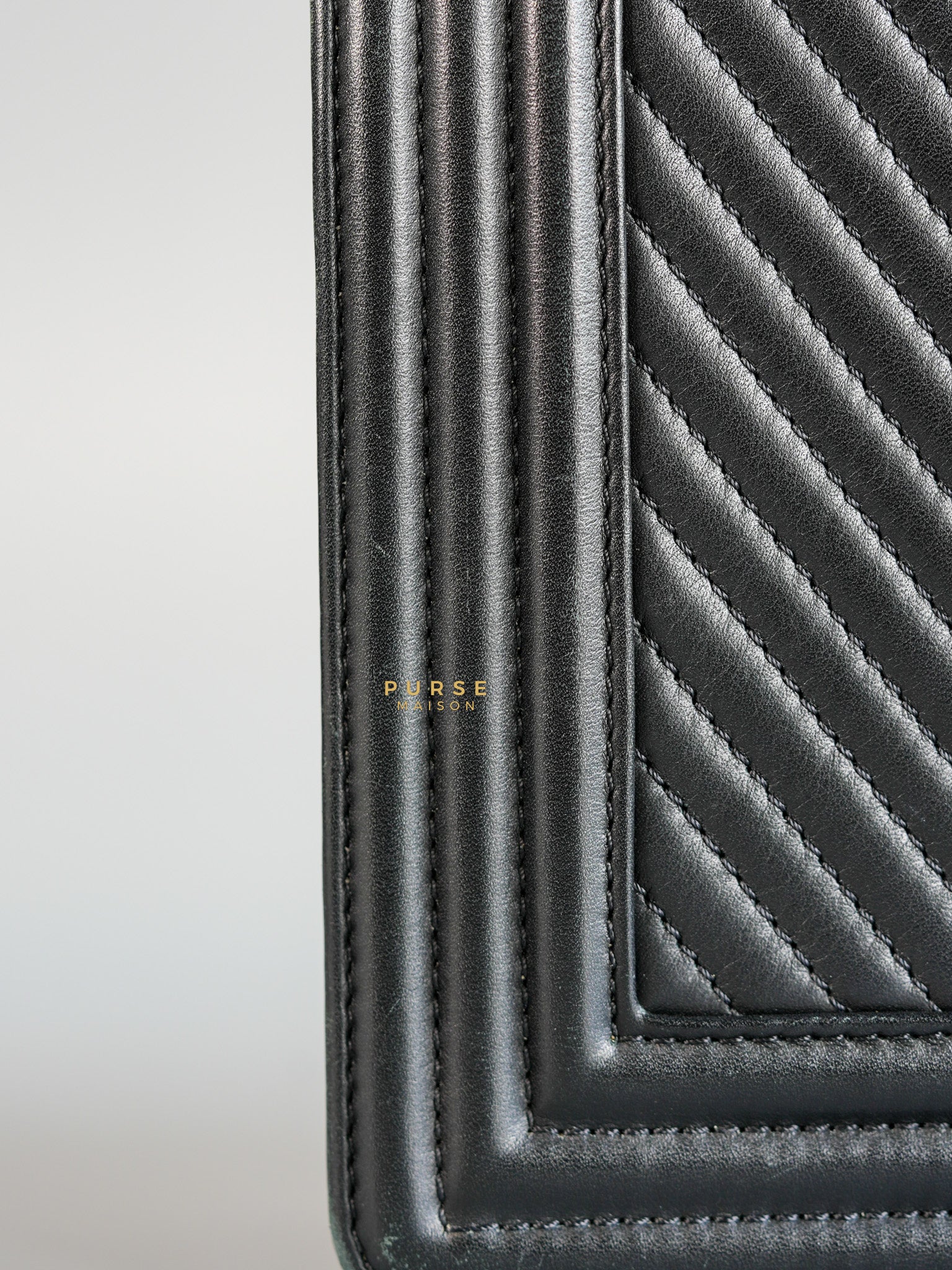 Boy New Medium Chevron Leather Boy Shoulder in Gun Metal Tone Hardware Series 20 | Purse Maison Luxury Bags Shop