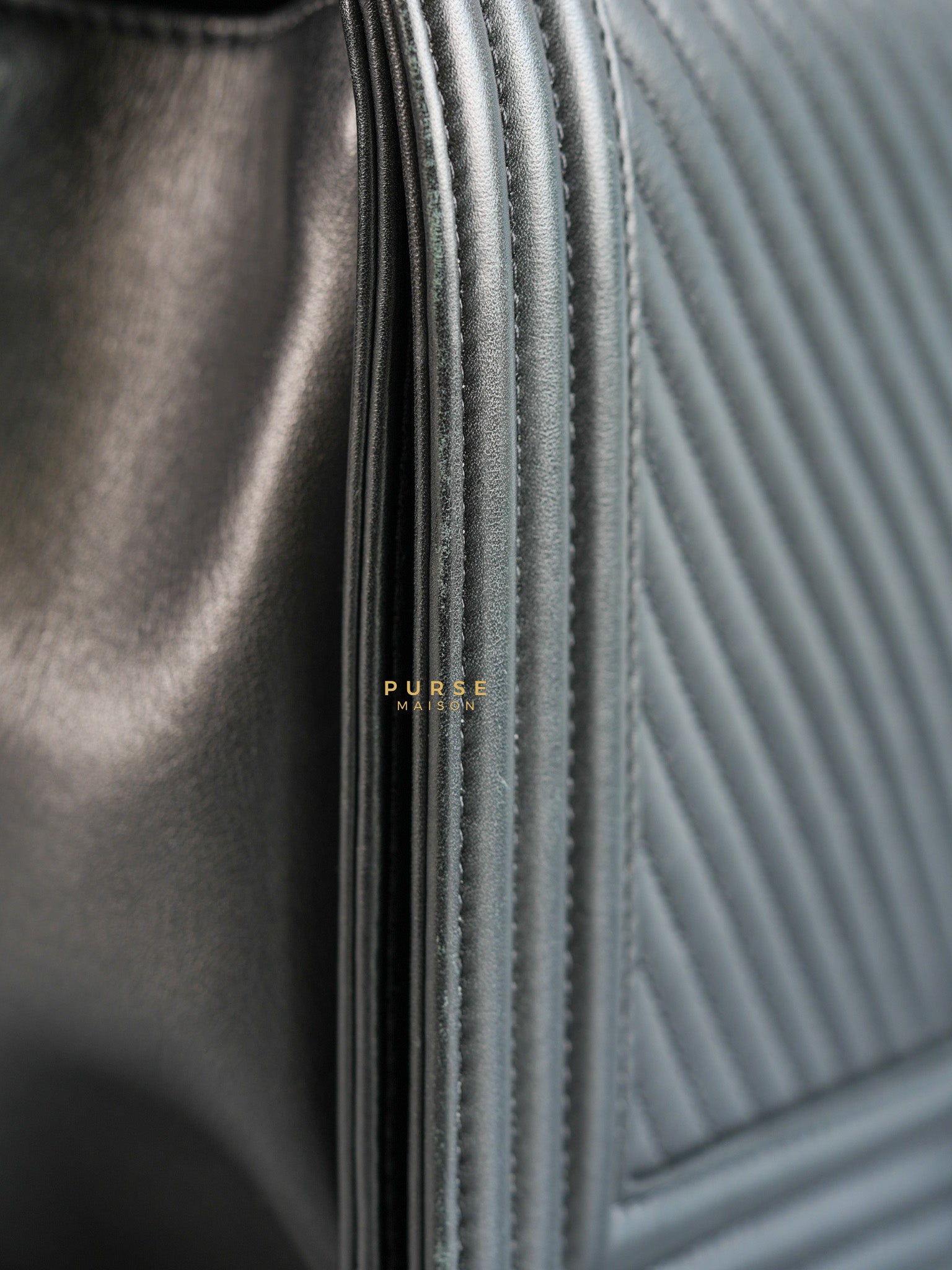 Boy New Medium Chevron Leather Boy Shoulder in Gun Metal Tone Hardware Series 20 | Purse Maison Luxury Bags Shop