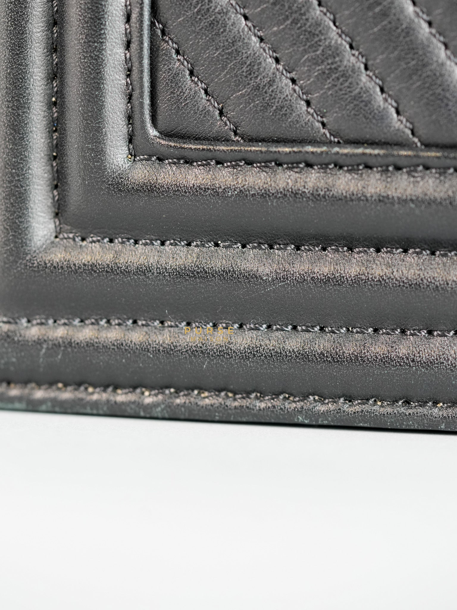 Boy New Medium Chevron Leather Boy Shoulder in Gun Metal Tone Hardware Series 20 | Purse Maison Luxury Bags Shop