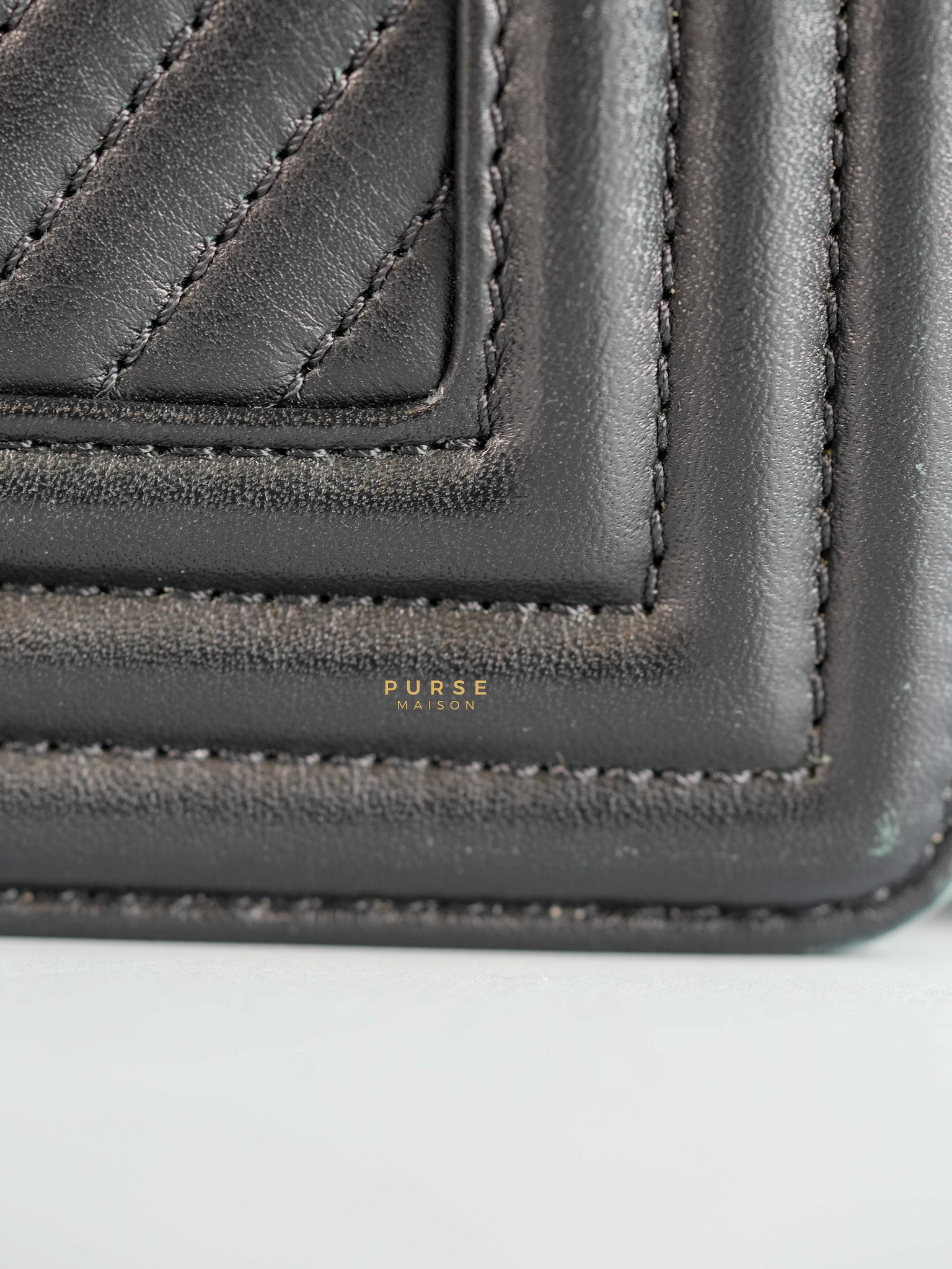 Boy New Medium Chevron Leather Boy Shoulder in Gun Metal Tone Hardware Series 20 | Purse Maison Luxury Bags Shop