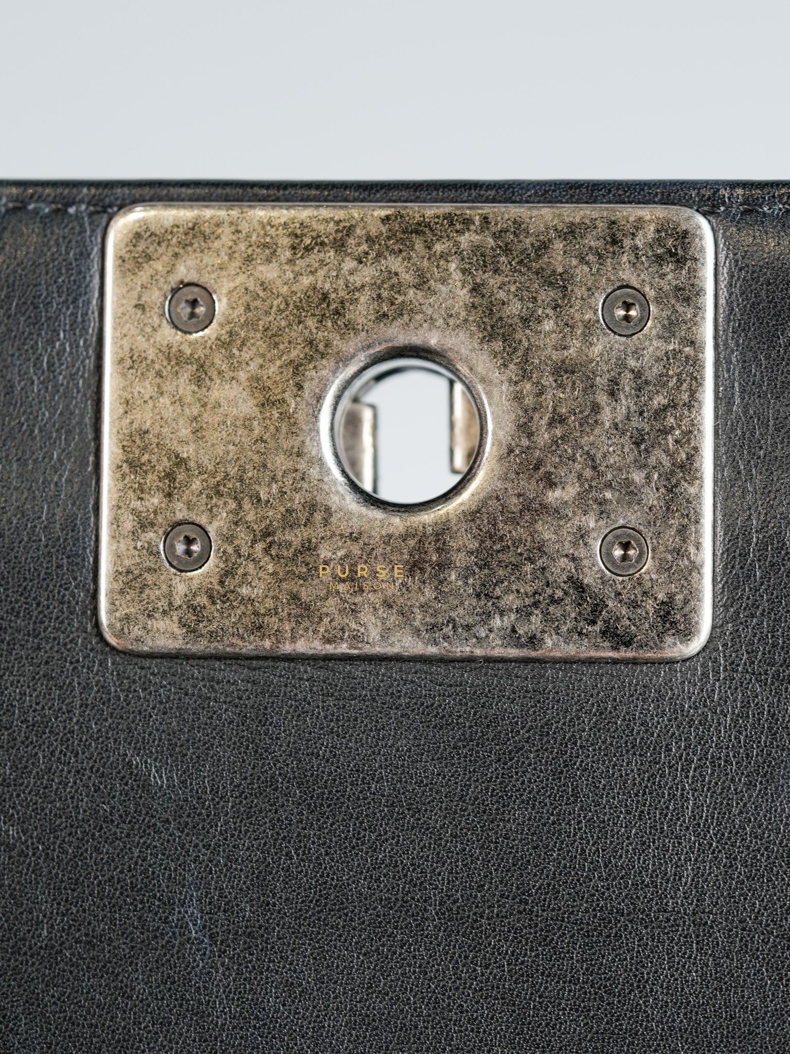 Boy New Medium Chevron Leather Boy Shoulder in Gun Metal Tone Hardware Series 20 | Purse Maison Luxury Bags Shop