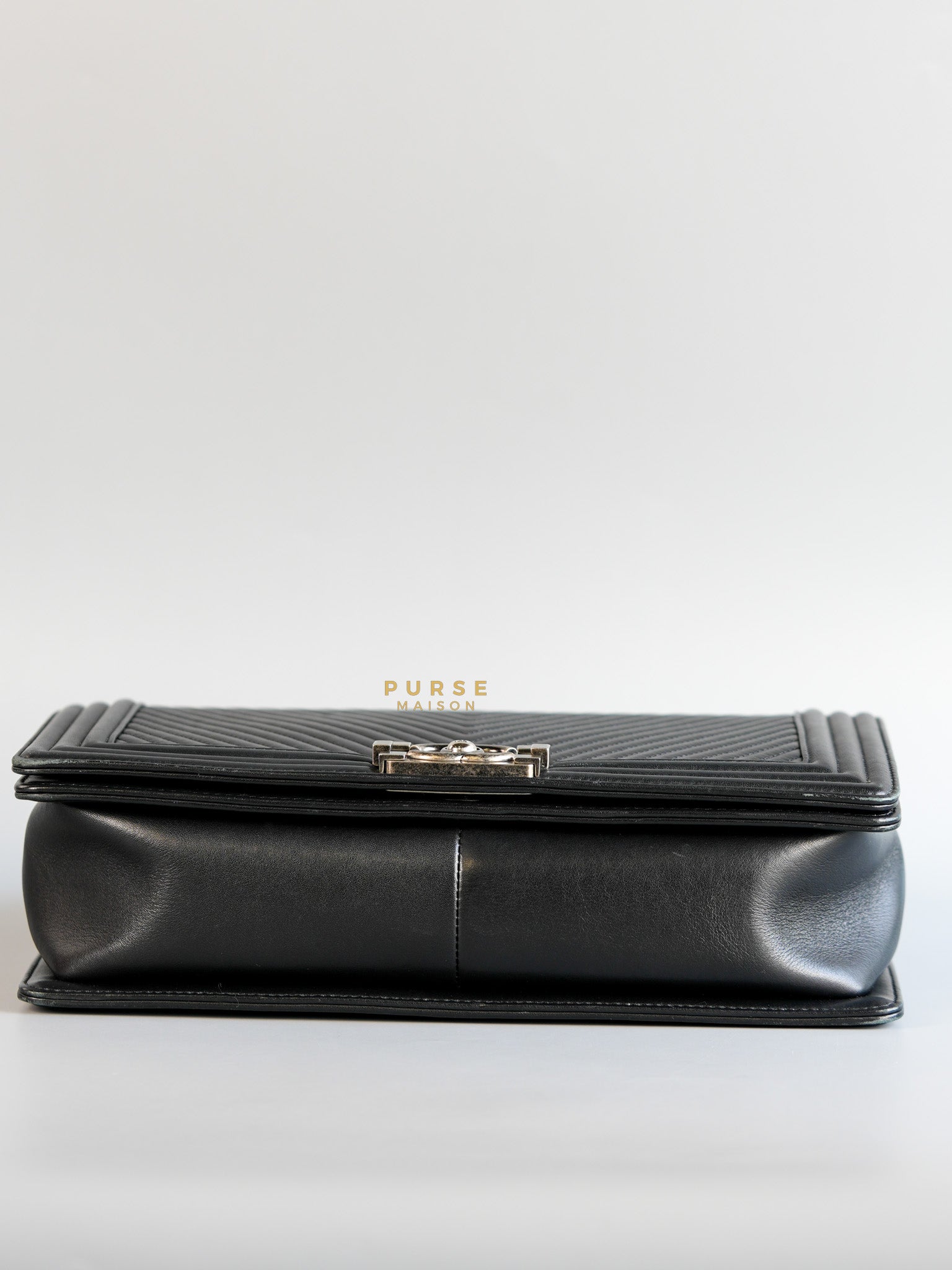 Boy New Medium Chevron Leather Boy Shoulder in Gun Metal Tone Hardware Series 20 | Purse Maison Luxury Bags Shop