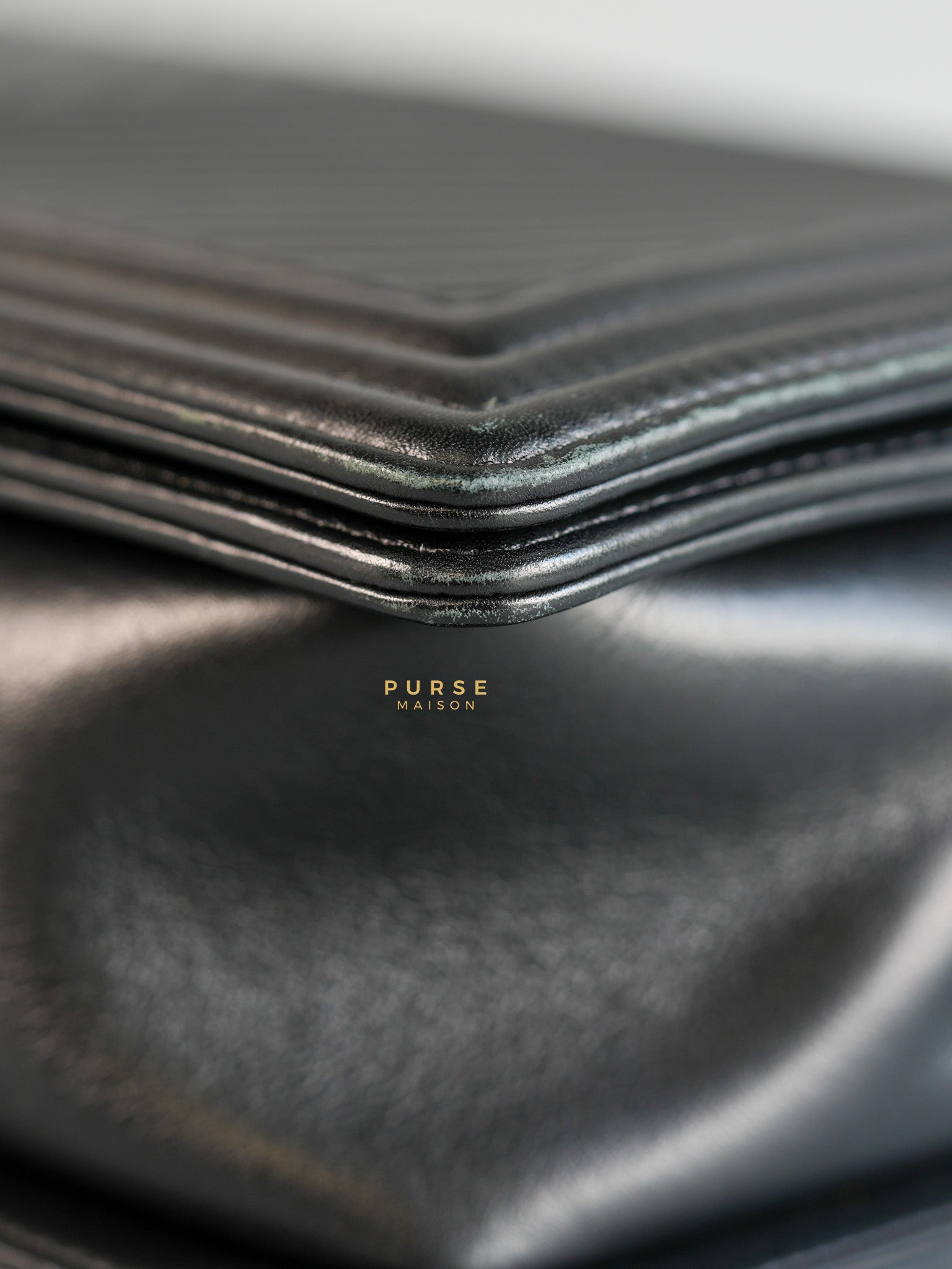 Boy New Medium Chevron Leather Boy Shoulder in Gun Metal Tone Hardware Series 20 | Purse Maison Luxury Bags Shop