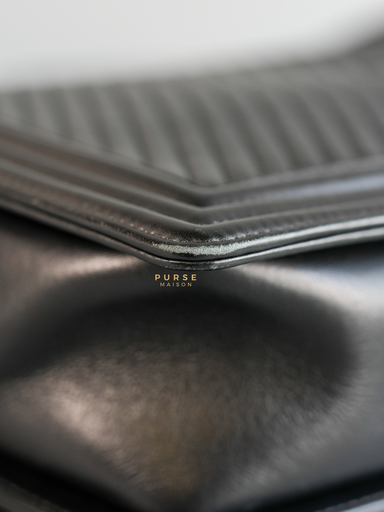 Boy New Medium Chevron Leather Boy Shoulder in Gun Metal Tone Hardware Series 20 | Purse Maison Luxury Bags Shop