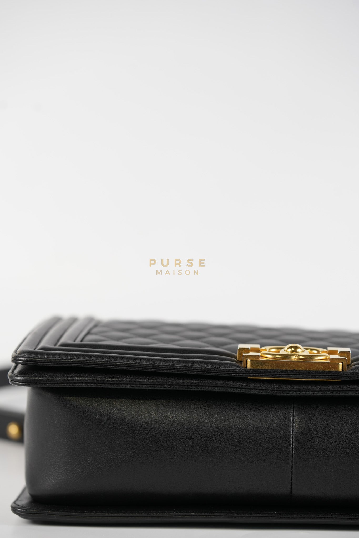 Boy New Medium in Black Quilted Lambskin Leather and Aged Gold Hardware Series 20 | Purse Maison Luxury Bags Shop