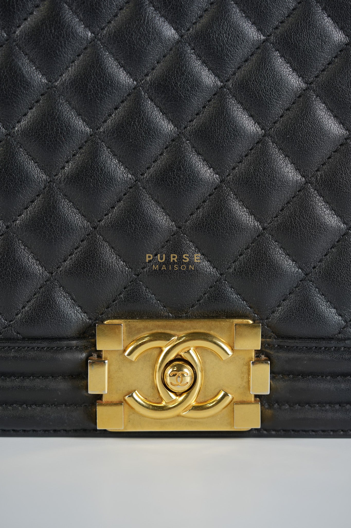Boy New Medium in Black Quilted Lambskin Leather and Aged Gold Hardware Series 20 | Purse Maison Luxury Bags Shop
