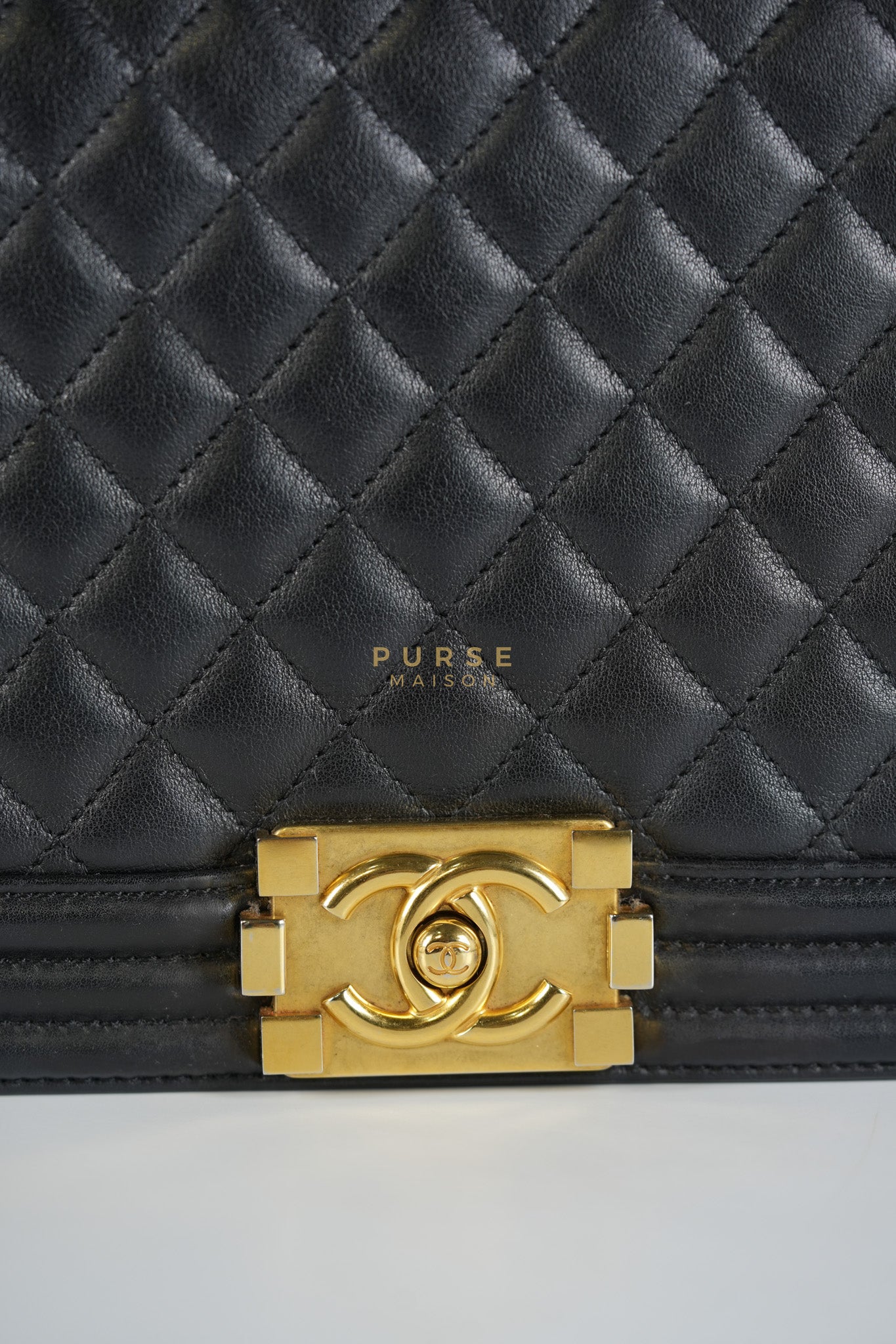 Boy New Medium in Black Quilted Lambskin Leather and Aged Gold Hardware Series 20 | Purse Maison Luxury Bags Shop