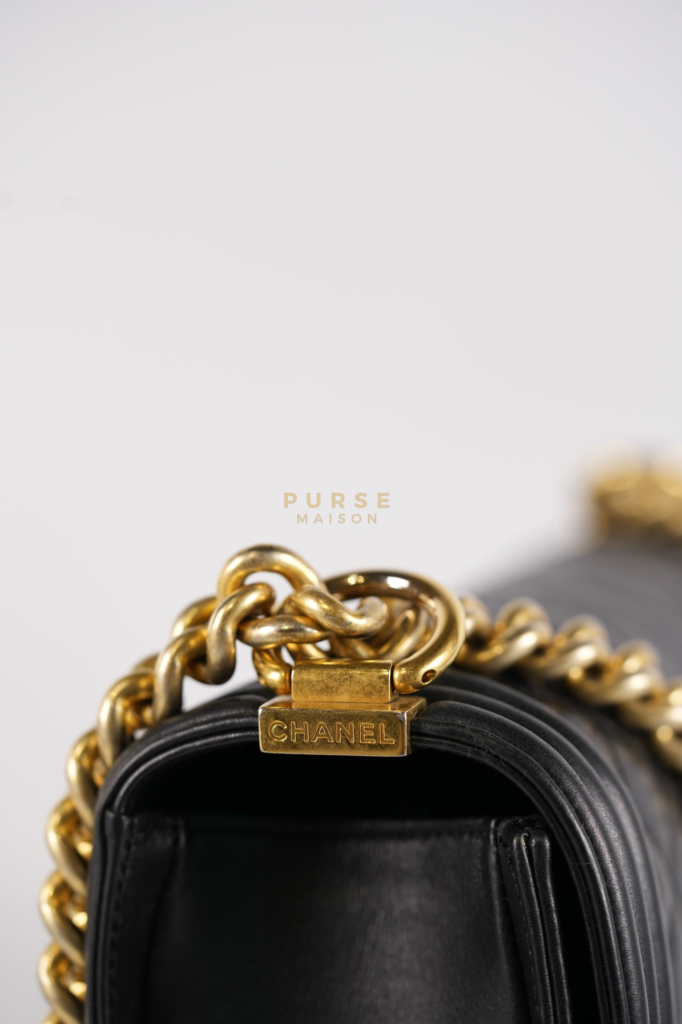 Boy New Medium in Black Quilted Lambskin Leather and Aged Gold Hardware Series 20 | Purse Maison Luxury Bags Shop