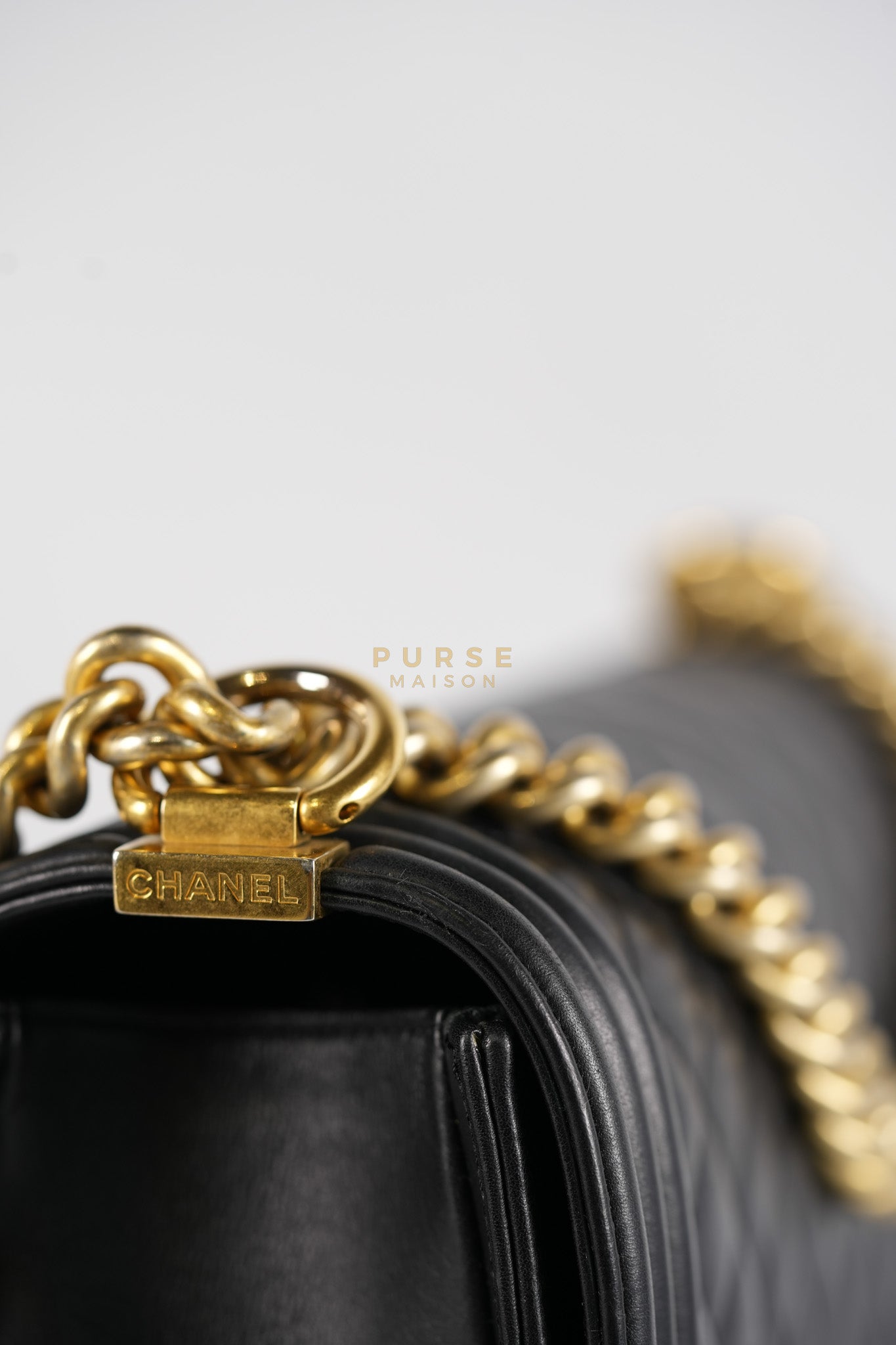 Boy New Medium in Black Quilted Lambskin Leather and Aged Gold Hardware Series 20 | Purse Maison Luxury Bags Shop