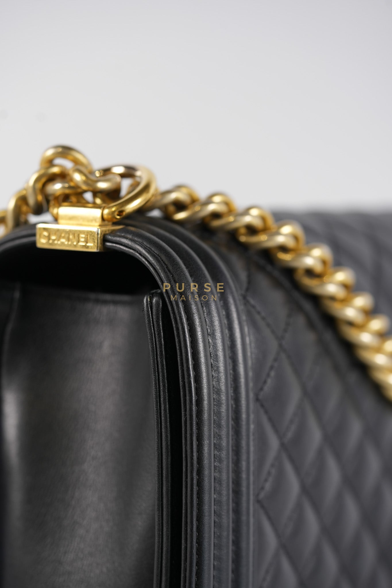 Boy New Medium in Black Quilted Lambskin Leather and Aged Gold Hardware Series 20 | Purse Maison Luxury Bags Shop