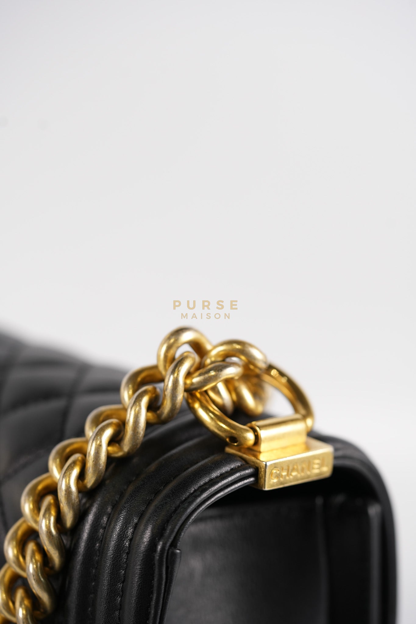 Boy New Medium in Black Quilted Lambskin Leather and Aged Gold Hardware Series 20 | Purse Maison Luxury Bags Shop