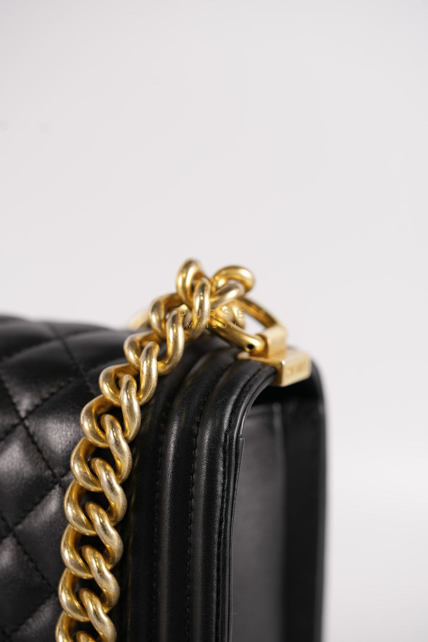 Boy New Medium in Black Quilted Lambskin Leather and Aged Gold Hardware Series 20 | Purse Maison Luxury Bags Shop