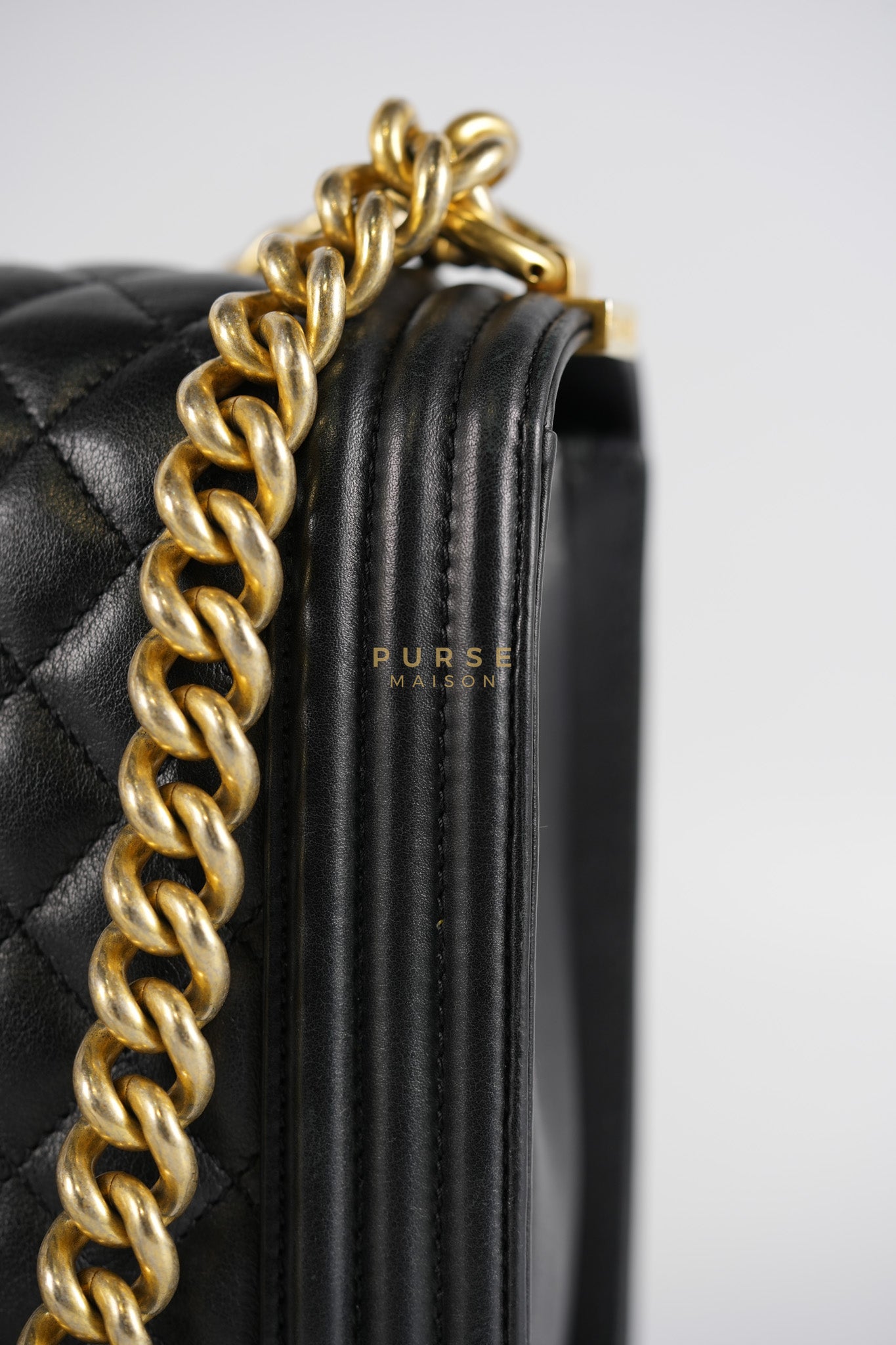 Boy New Medium in Black Quilted Lambskin Leather and Aged Gold Hardware Series 20 | Purse Maison Luxury Bags Shop