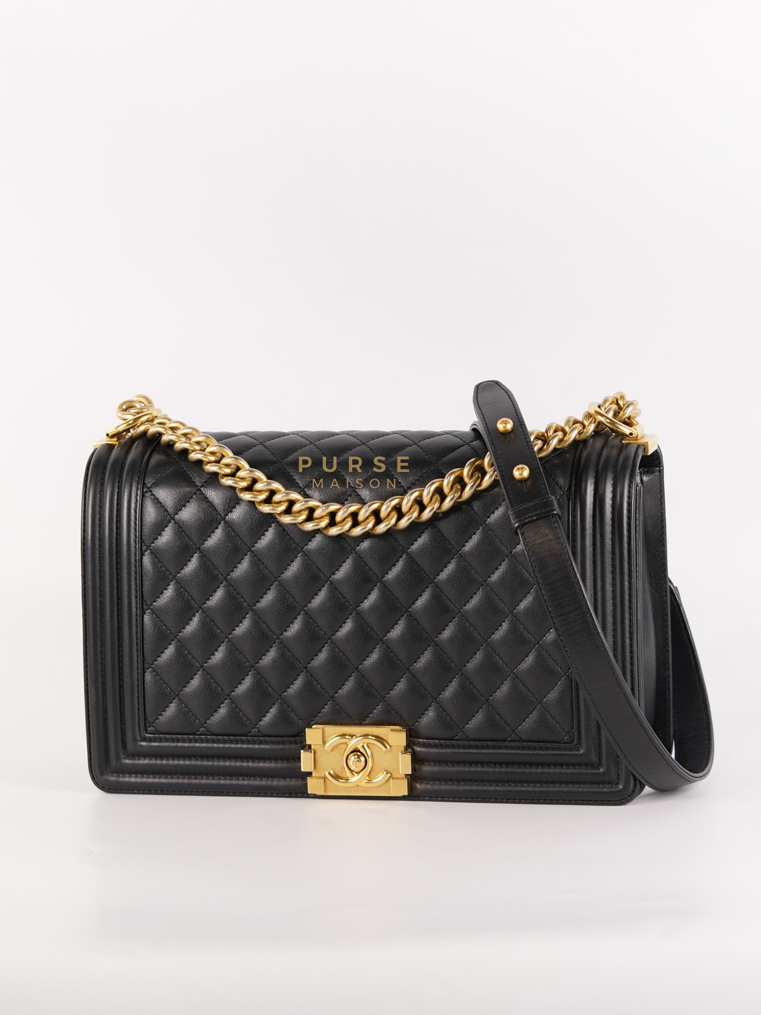 Boy New Medium in Black Quilted Lambskin Leather and Aged Gold Hardware Series 20 | Purse Maison Luxury Bags Shop