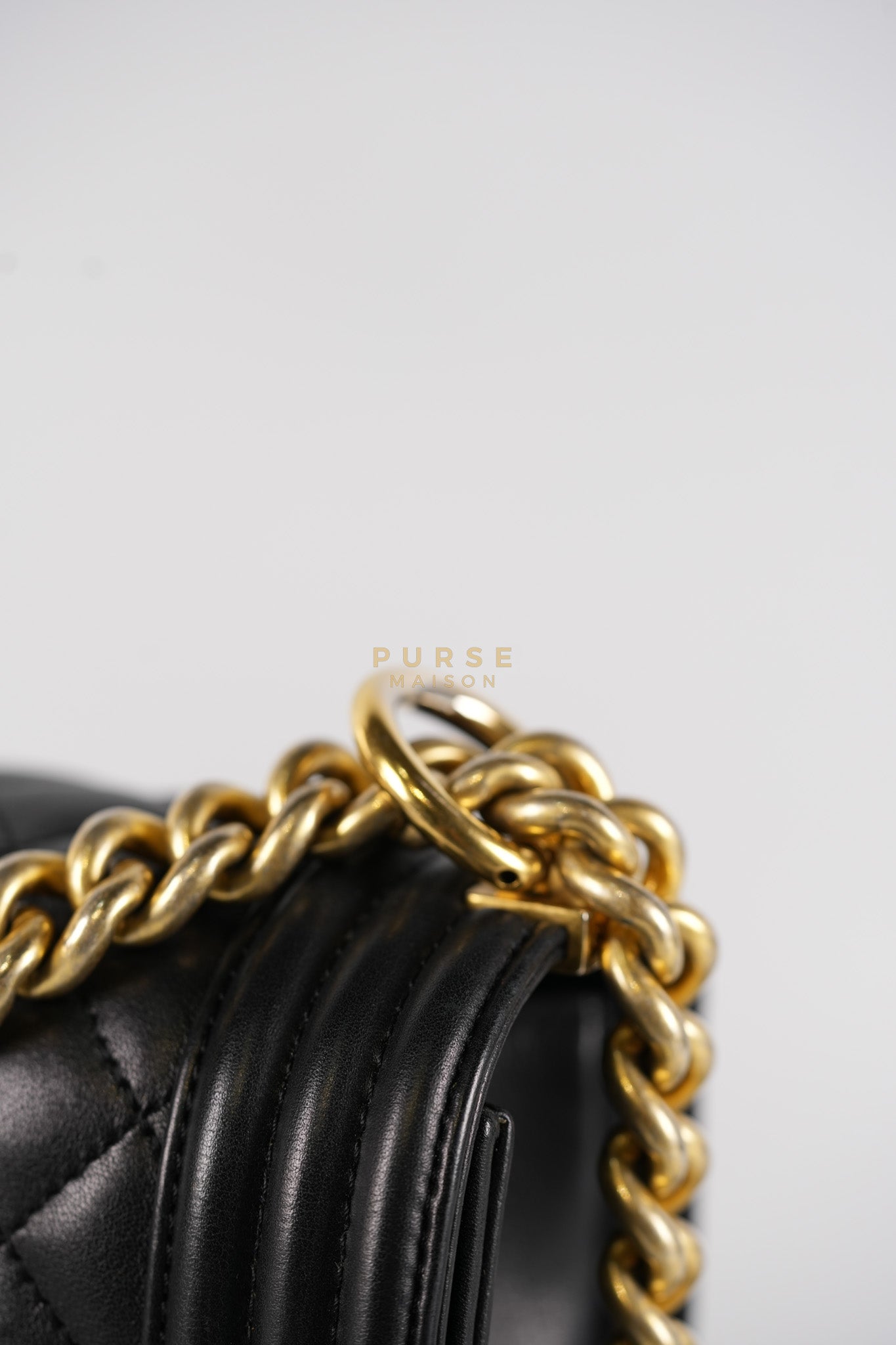 Boy New Medium in Black Quilted Lambskin Leather and Aged Gold Hardware Series 20 | Purse Maison Luxury Bags Shop