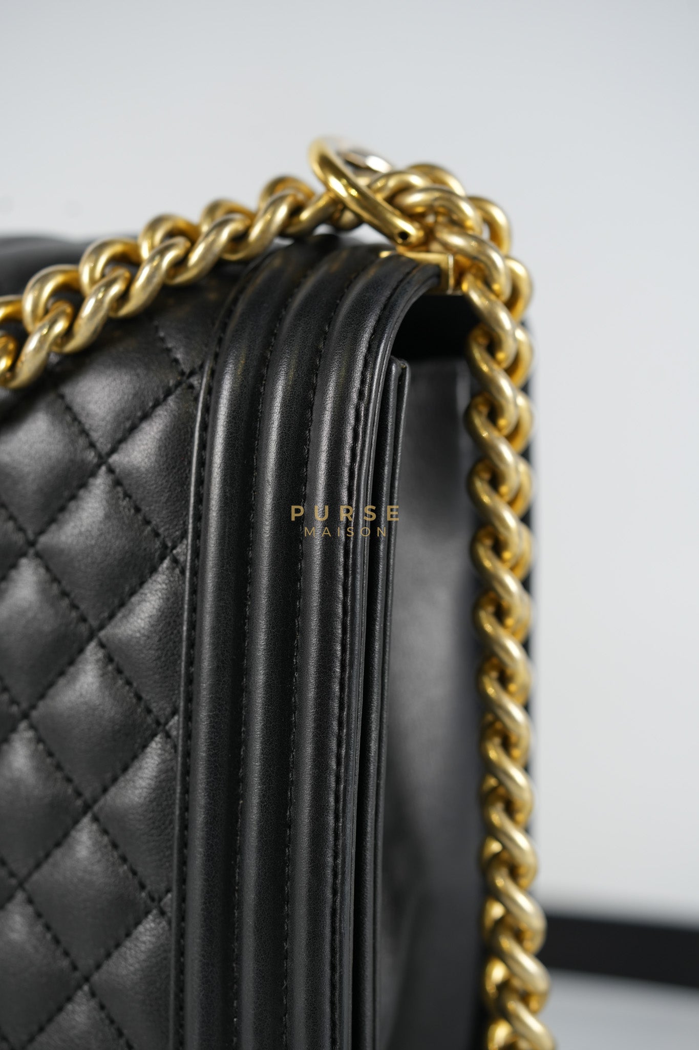 Boy New Medium in Black Quilted Lambskin Leather and Aged Gold Hardware Series 20 | Purse Maison Luxury Bags Shop