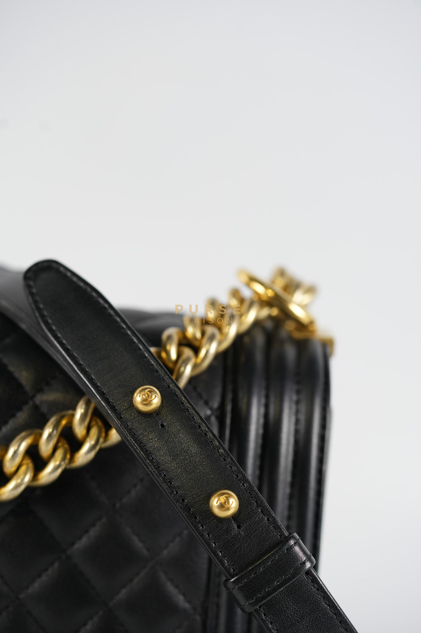 Boy New Medium in Black Quilted Lambskin Leather and Aged Gold Hardware Series 20 | Purse Maison Luxury Bags Shop