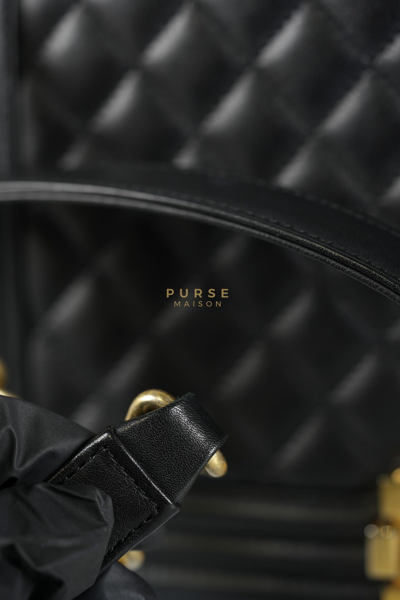 Boy New Medium in Black Quilted Lambskin Leather and Aged Gold Hardware Series 20 | Purse Maison Luxury Bags Shop