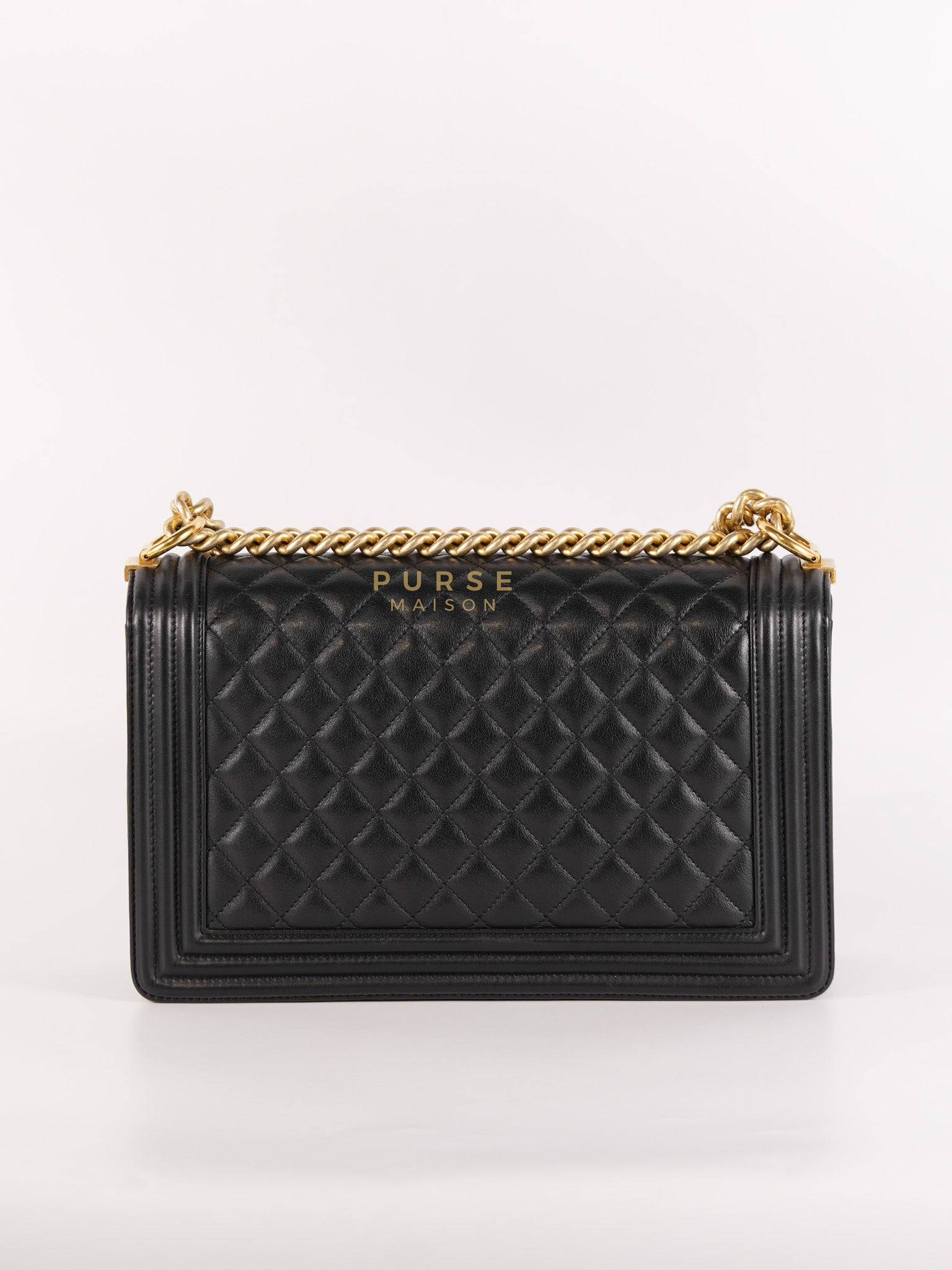 Boy New Medium in Black Quilted Lambskin Leather and Aged Gold Hardware Series 20 | Purse Maison Luxury Bags Shop