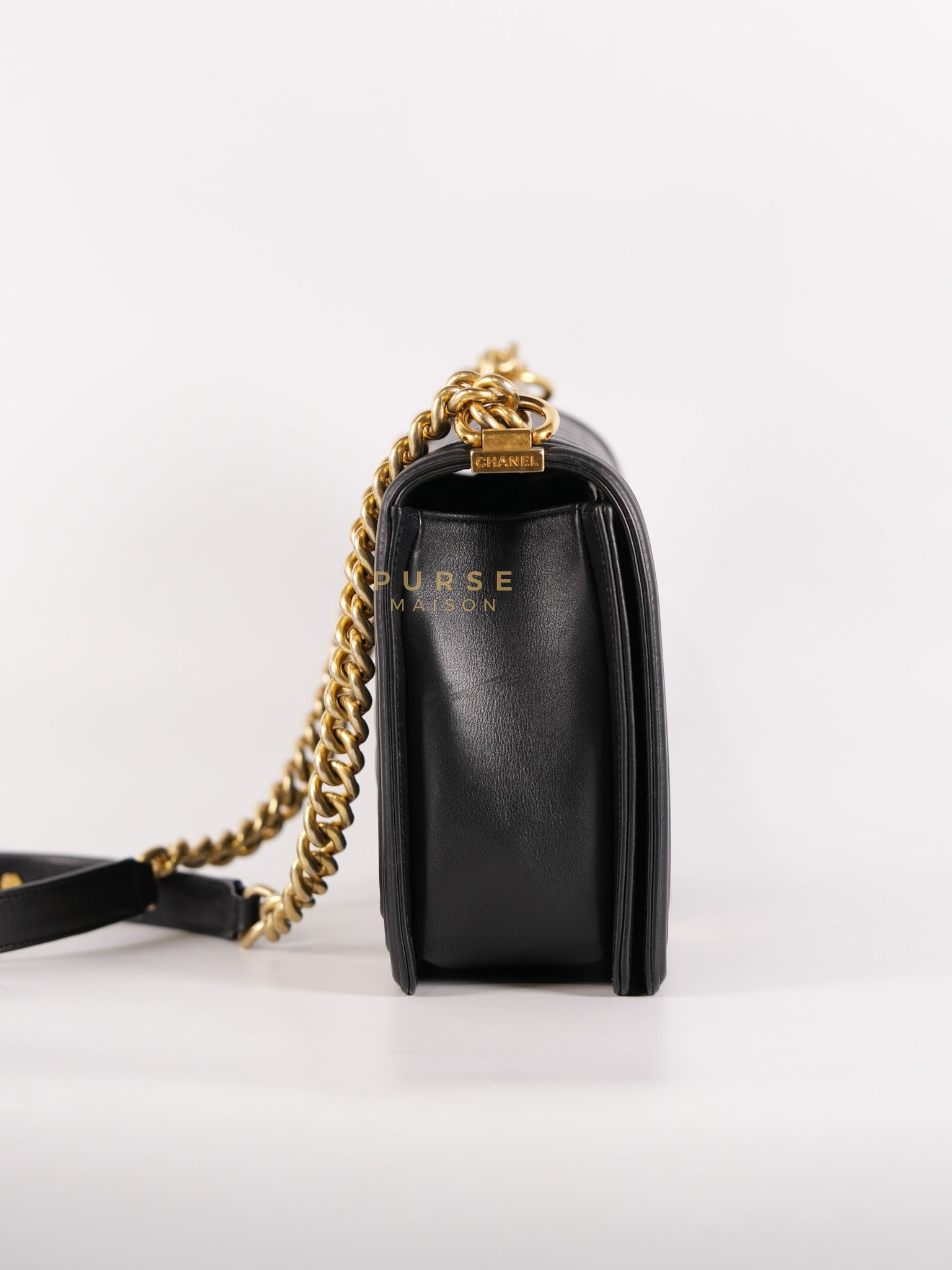 Boy New Medium in Black Quilted Lambskin Leather and Aged Gold Hardware Series 20 | Purse Maison Luxury Bags Shop