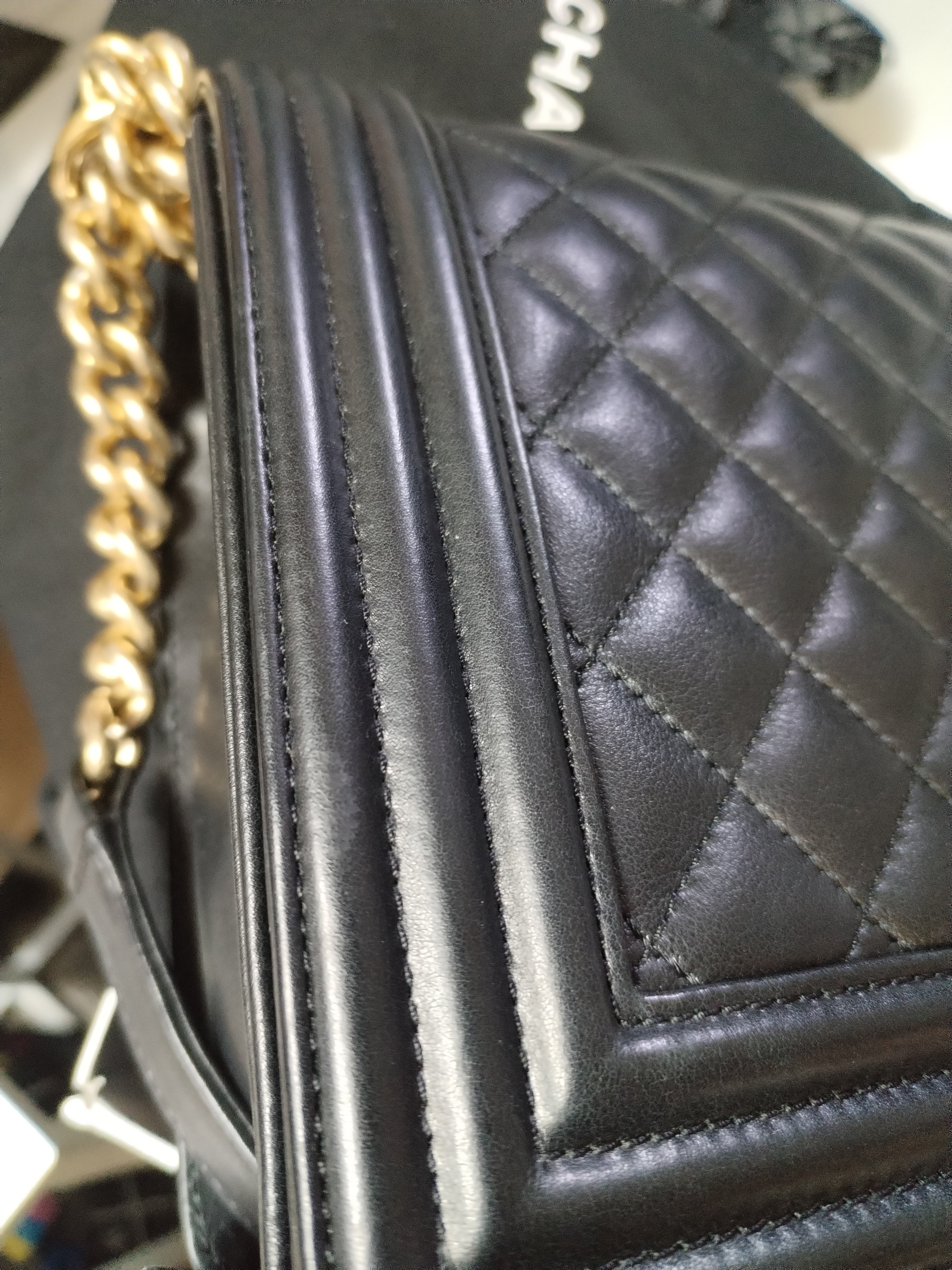 Boy New Medium in Black Quilted Lambskin Leather and Aged Gold Hardware Series 20 | Purse Maison Luxury Bags Shop