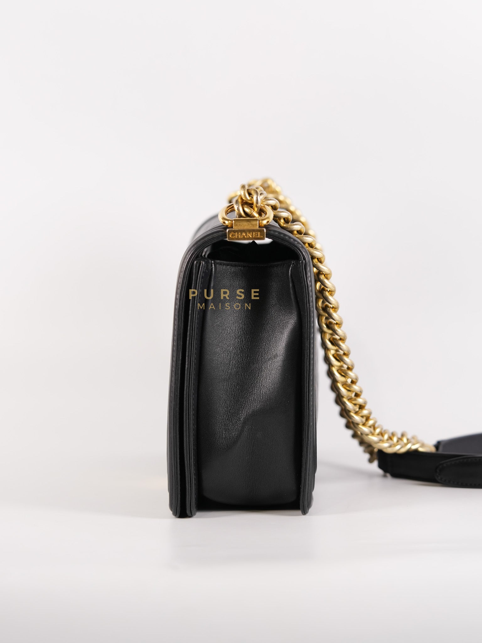 Boy New Medium in Black Quilted Lambskin Leather and Aged Gold Hardware Series 20 | Purse Maison Luxury Bags Shop