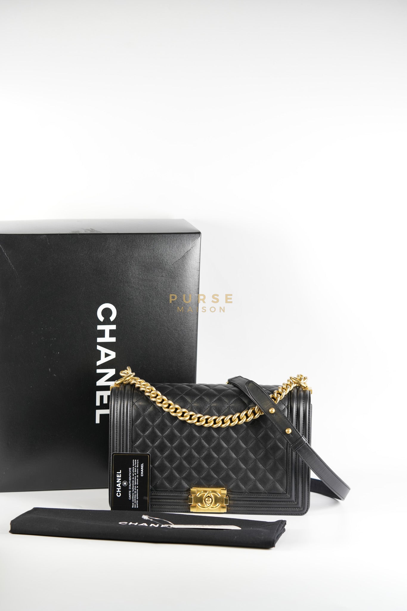 Boy New Medium in Black Quilted Lambskin Leather and Aged Gold Hardware Series 20 | Purse Maison Luxury Bags Shop