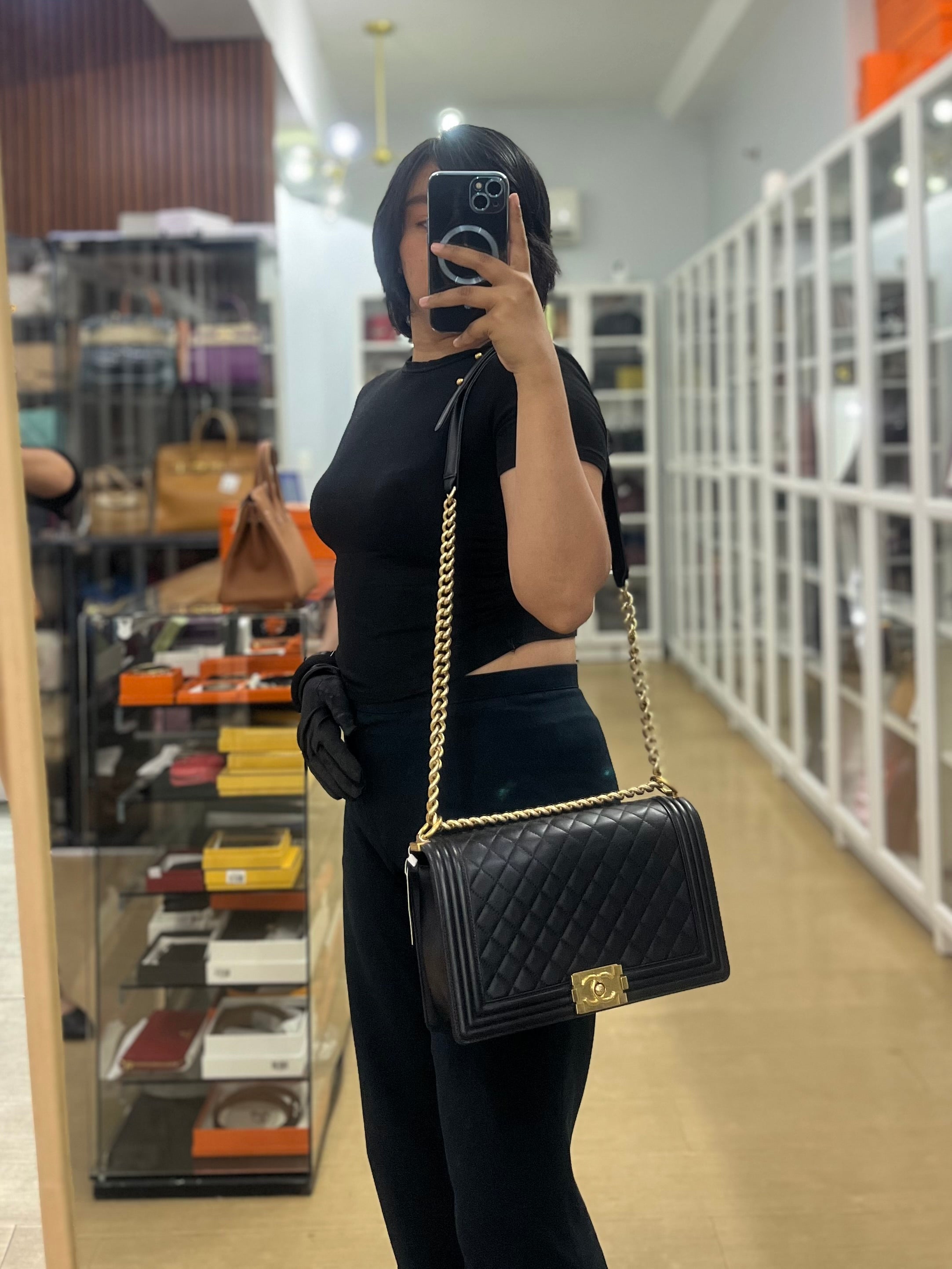 Le Boy New Medium In Black Lambskin Leather Aged Gold Hardware( Series 23) | Purse Maison Luxury Bags Shop