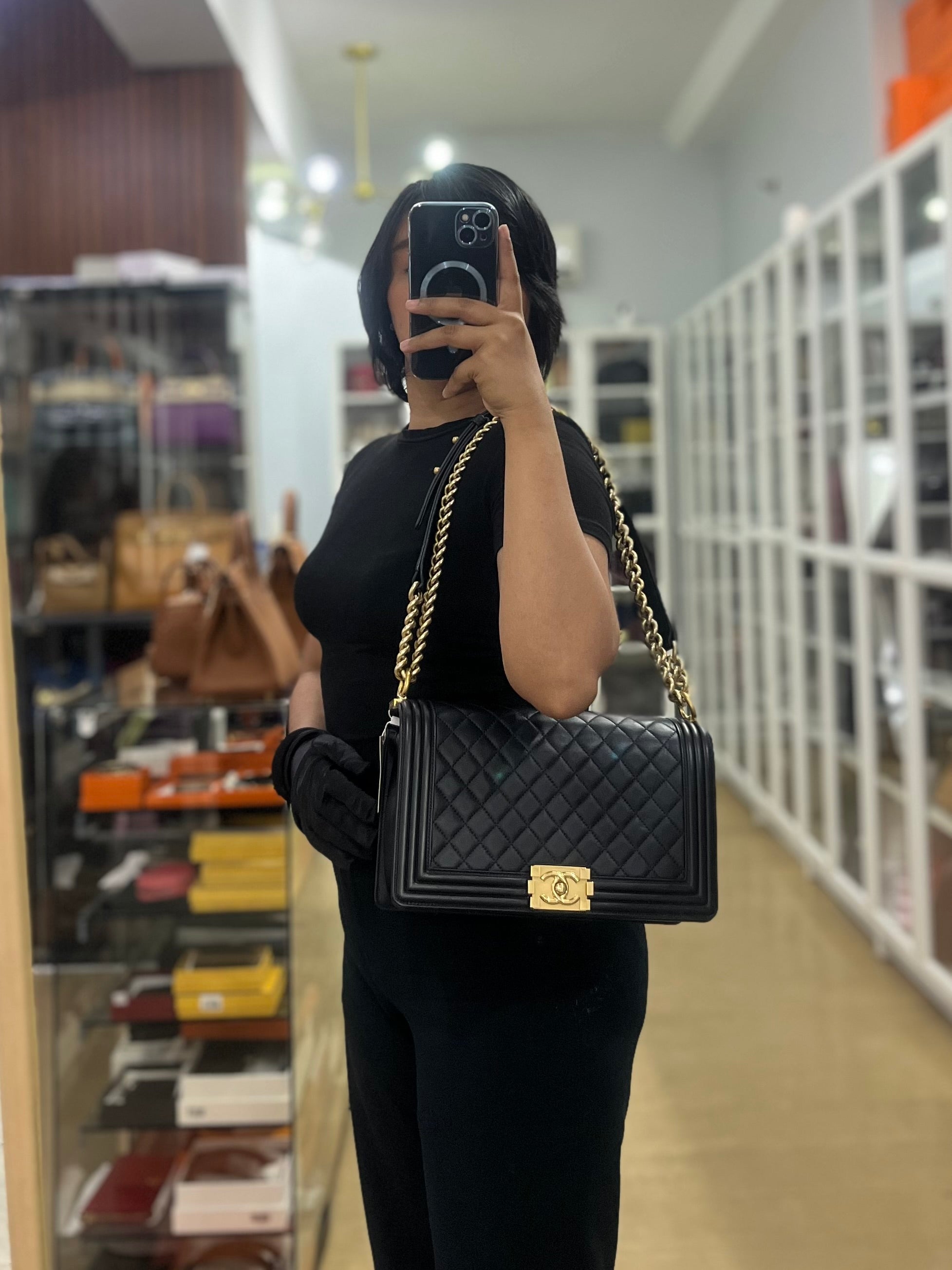 Le Boy New Medium In Black Lambskin Leather Aged Gold Hardware( Series 23) | Purse Maison Luxury Bags Shop