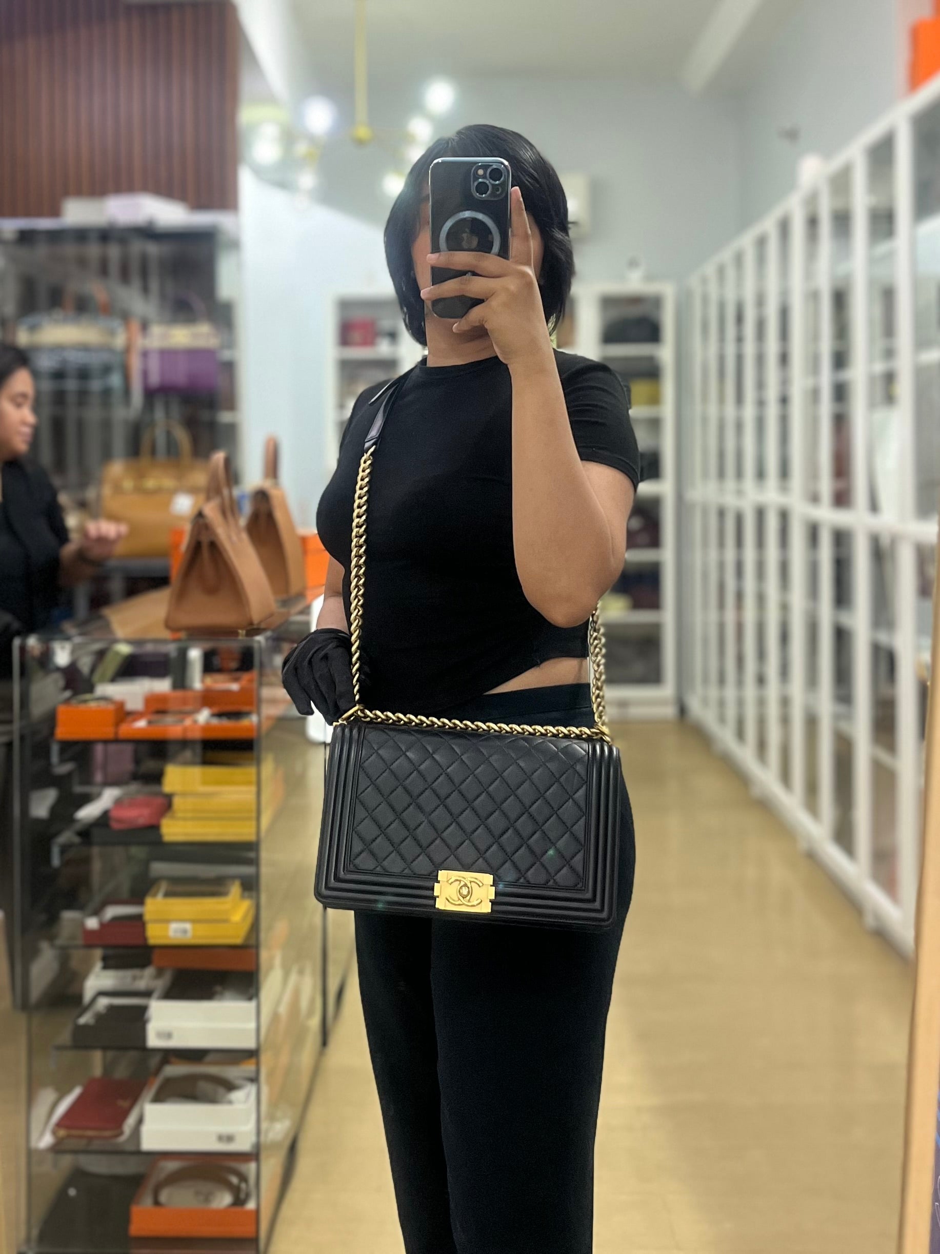 Le Boy New Medium In Black Lambskin Leather Aged Gold Hardware( Series 23) | Purse Maison Luxury Bags Shop