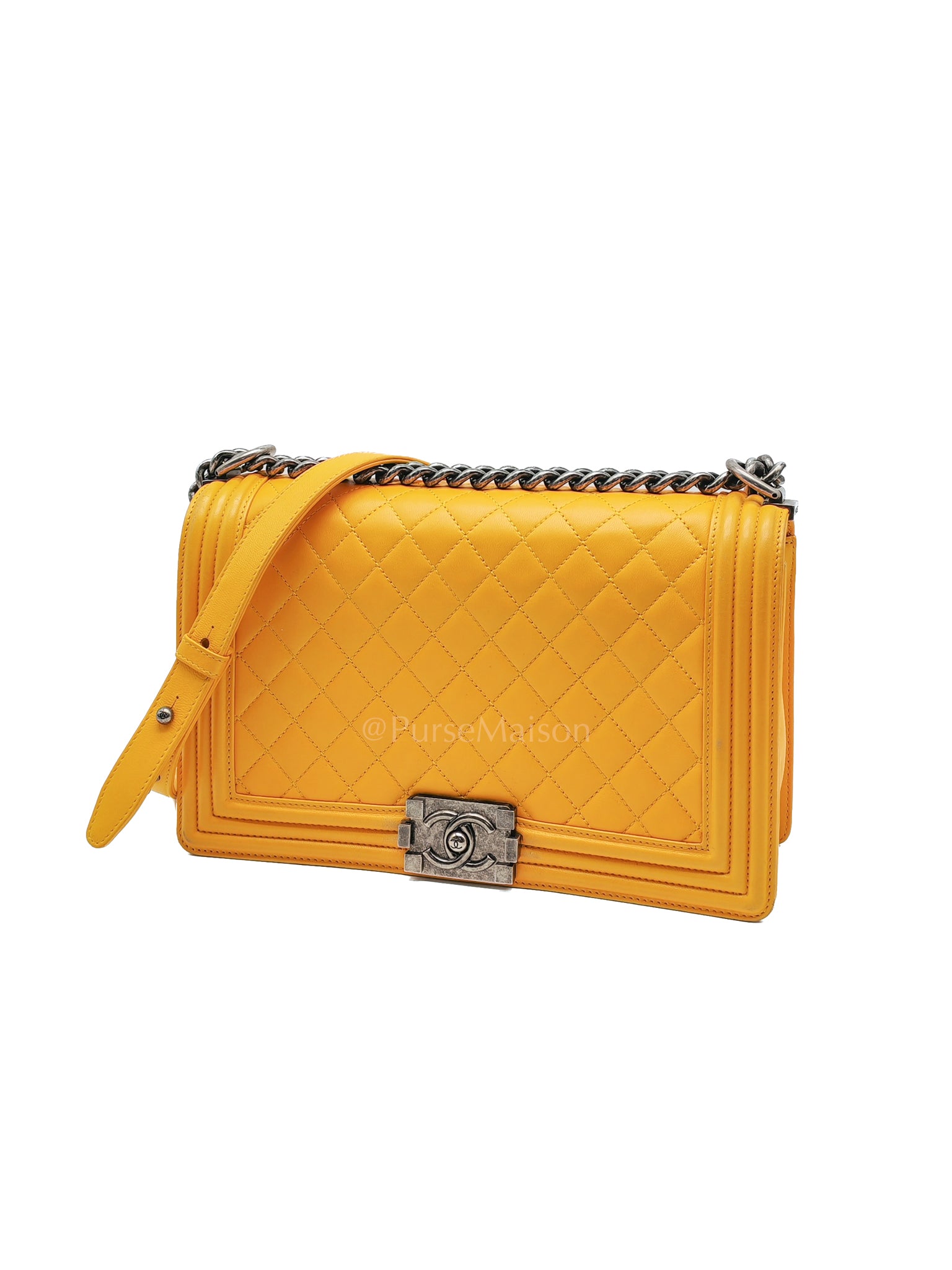 Boy New Medium in Yellow Quilted Lambskin Leather and Ruthenium Hardware Series 20 | Purse Maison Luxury Bags Shop