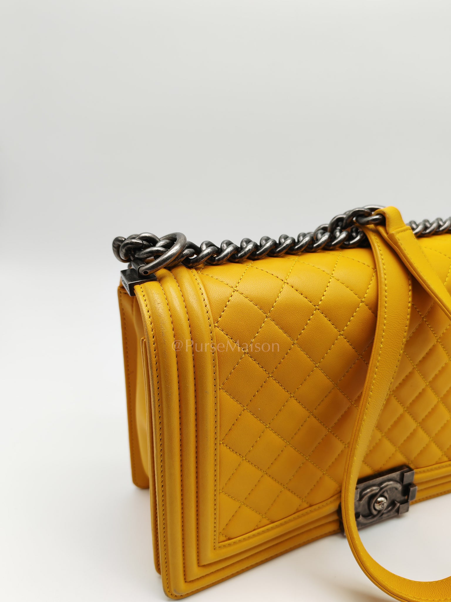 Boy New Medium in Yellow Quilted Lambskin Leather and Ruthenium Hardware Series 20 | Purse Maison Luxury Bags Shop