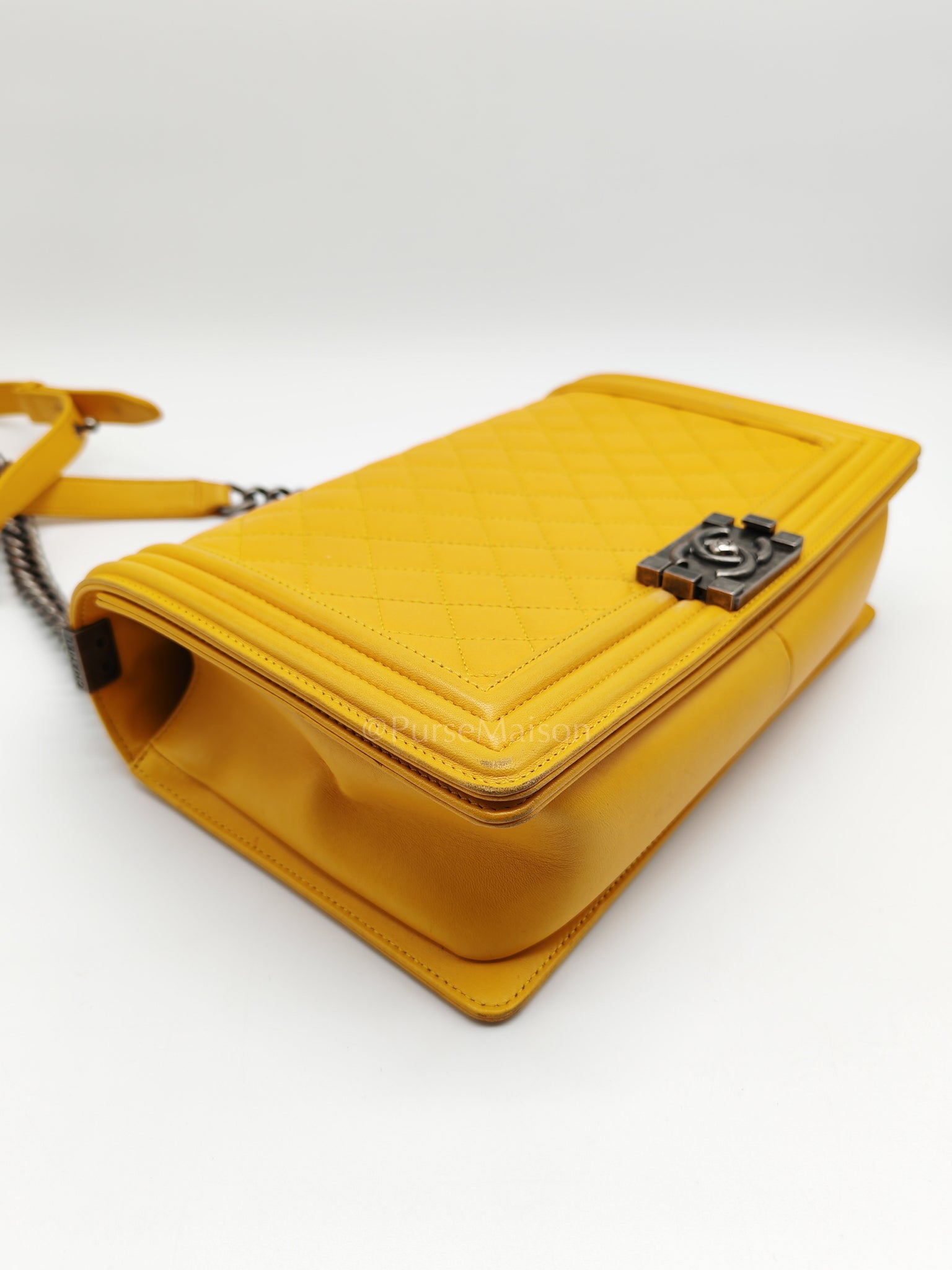 Boy New Medium in Yellow Quilted Lambskin Leather and Ruthenium Hardware Series 20 | Purse Maison Luxury Bags Shop